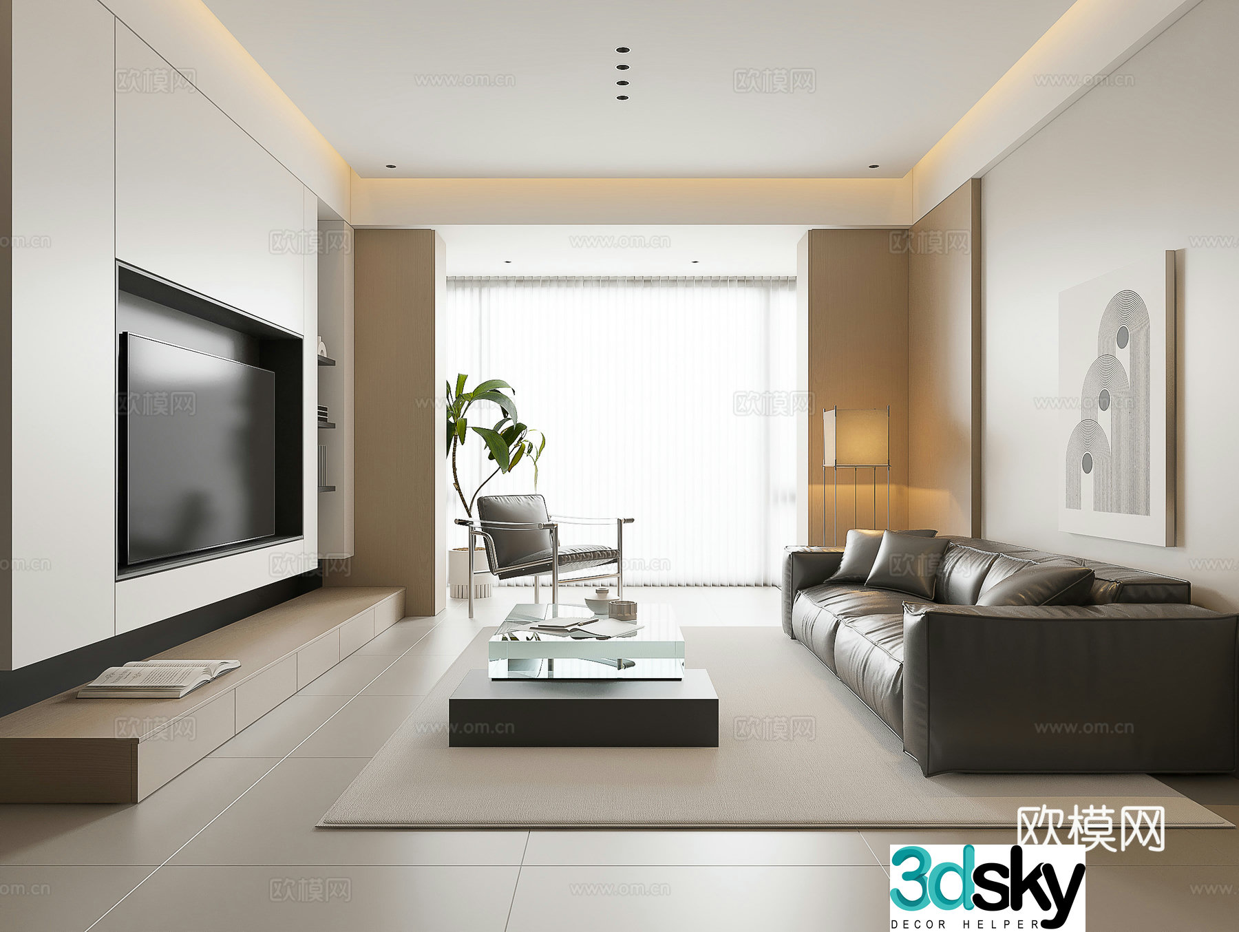 Modern living room large flat living room log living room creamy living room modern sofa coffee table combination 3D model