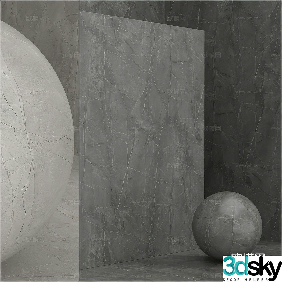 Industrial style marble rock slab gray marble wall 3d model