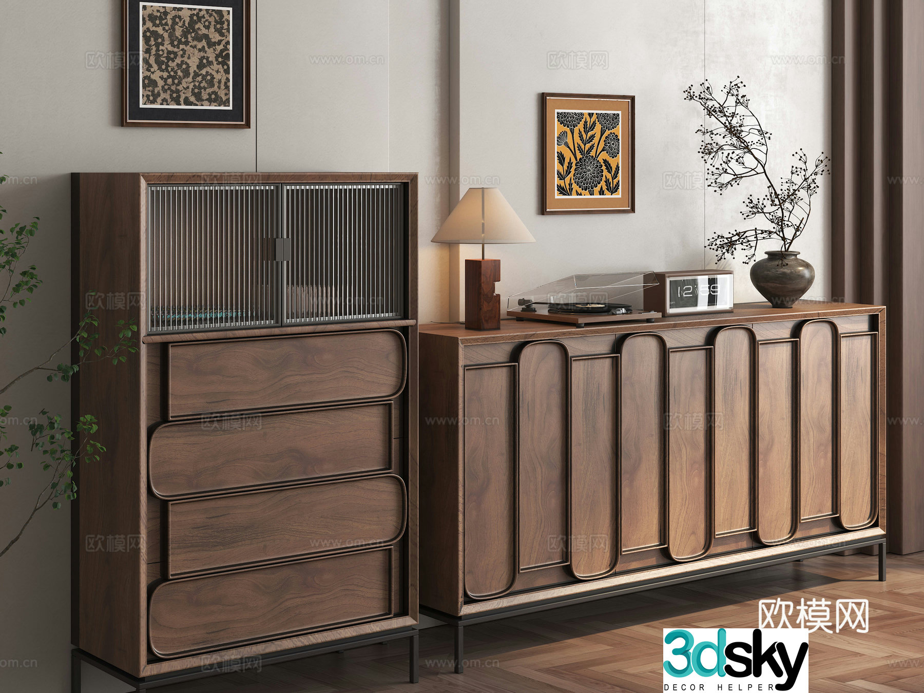 Middle-aged porch cabinet Middle-aged side cabinet Porch cabinet Side cabinet Troop cabinet High and low cabinet Dining side cabinet 3D model