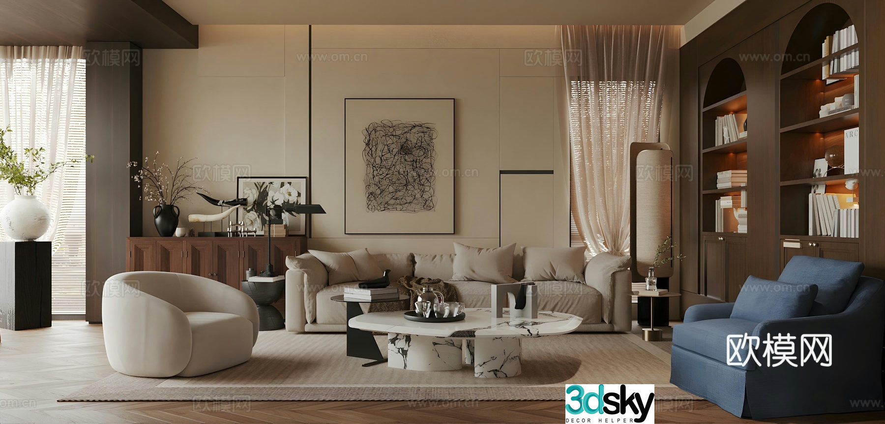 Medium style living room Retro style living room No owner light living room Fabric sofa Medium style sofa coffee table 3D model
