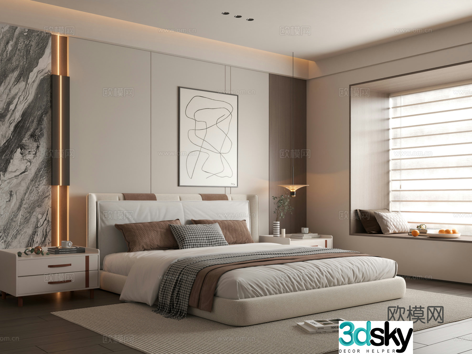 Modern bedroom Simple bedroom Bedroom Bedding combination Bedroom background wall 3d model