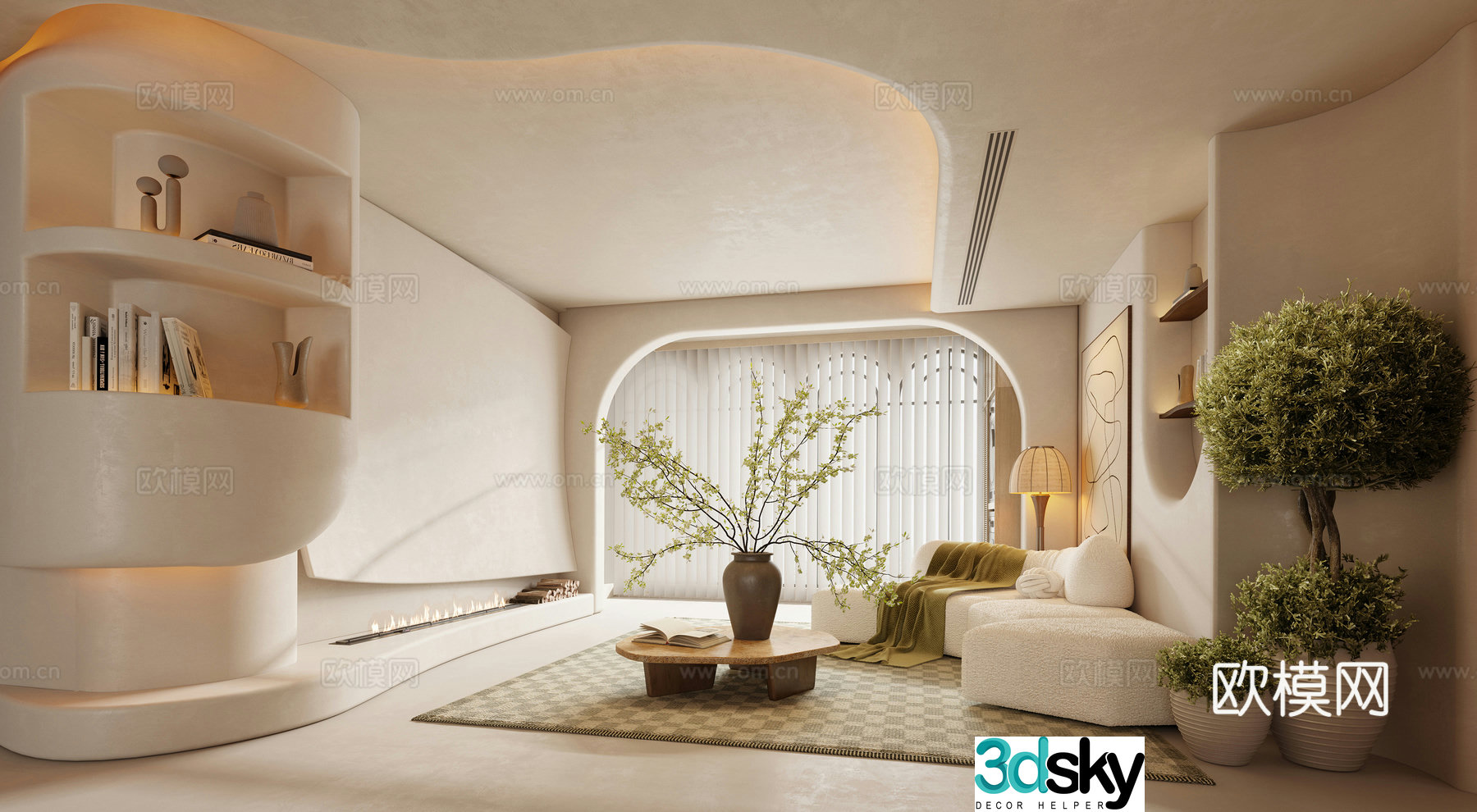 Wasabi-Wind Living Room Creamy Living Room Modern Living Room Wasabi Sofa Creamy Sofa Combination 3D Model