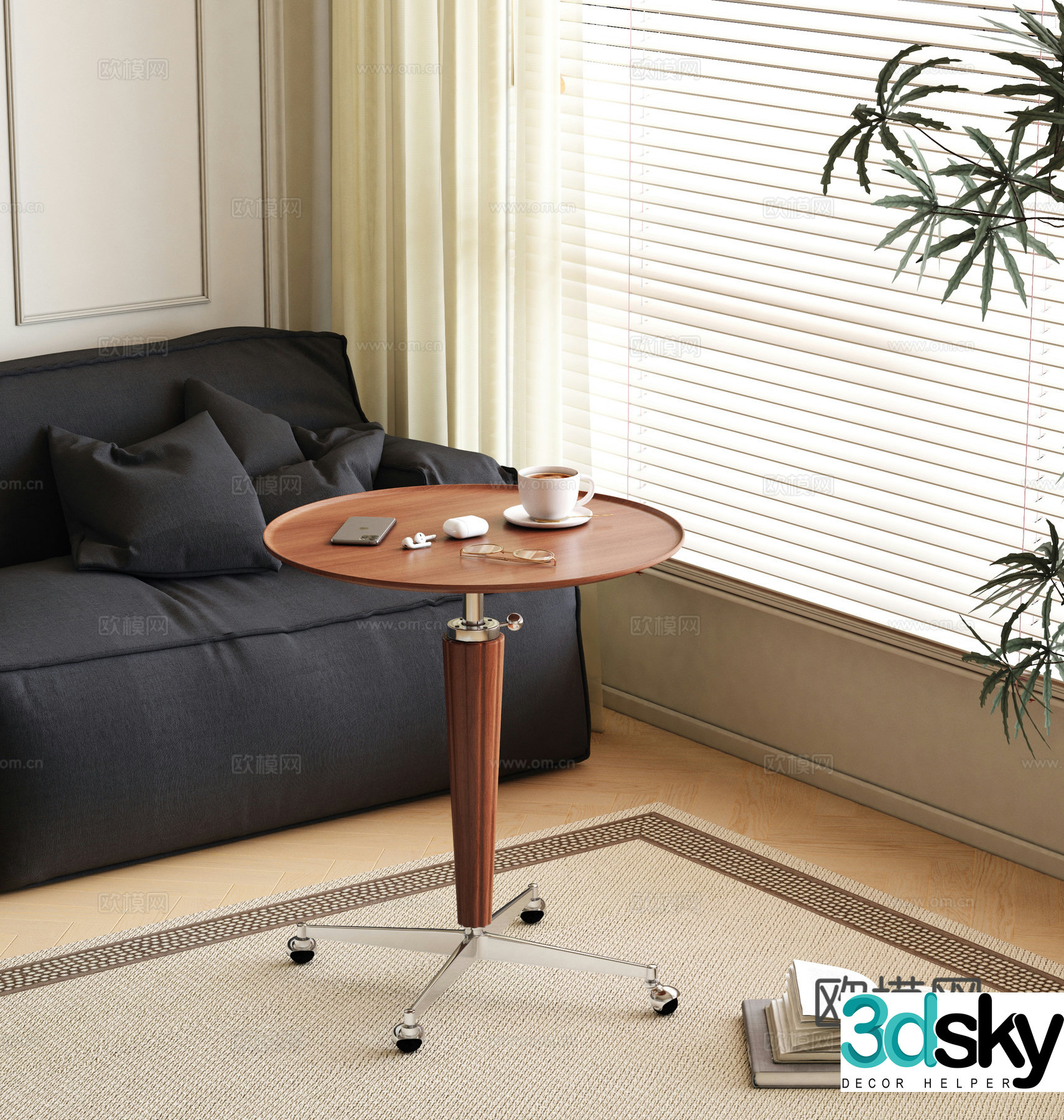 Modern medieval side table mobile side table metal side table sofa side table solid wood side table 3D model