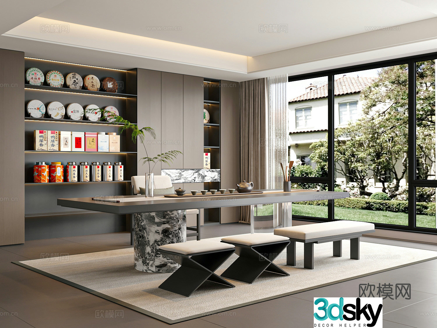 Modern Italian tea room Villa tea room Tea table and chair Tea room cabinet 3d model