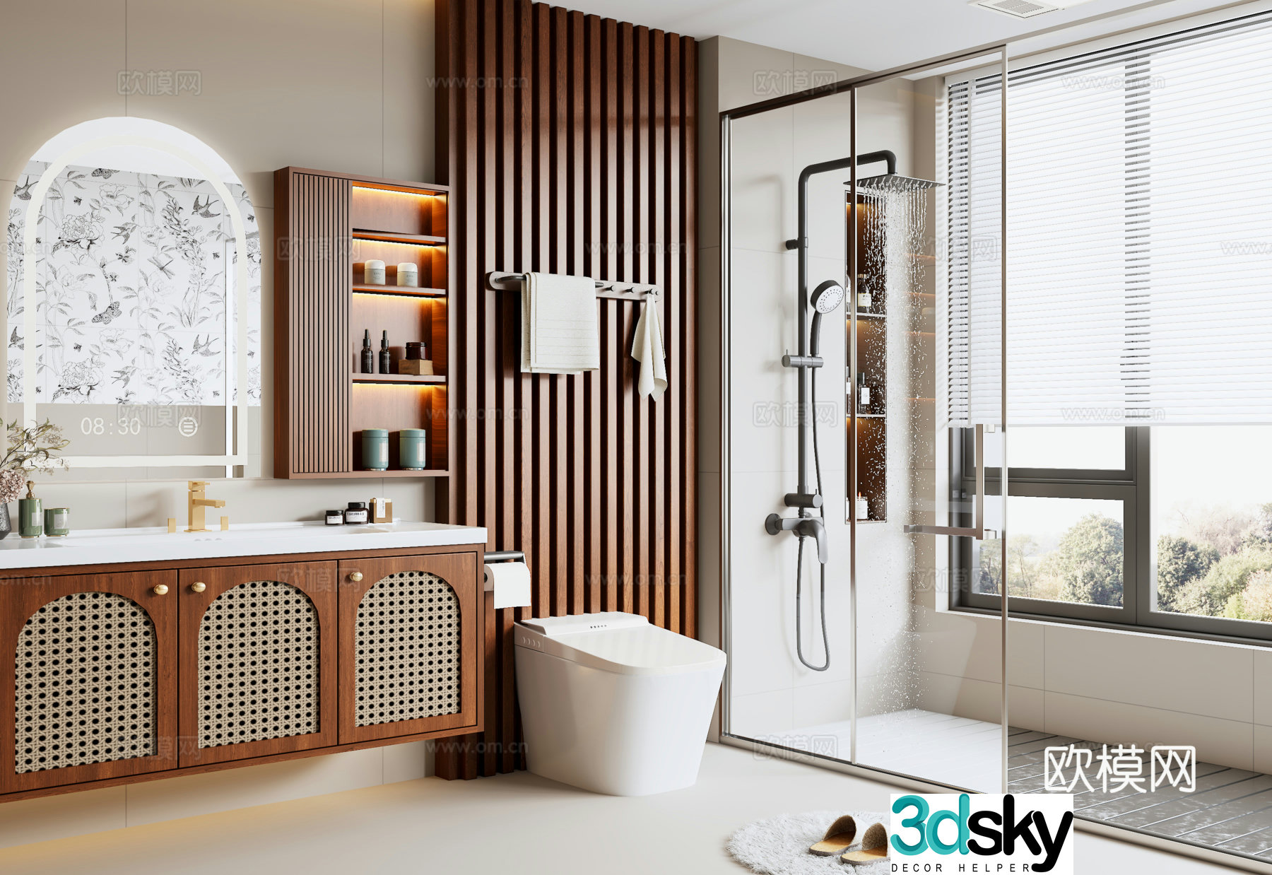Modern medieval style bathroom bathroom cabinet bathroom mirror shower toilet cabinet 3d model