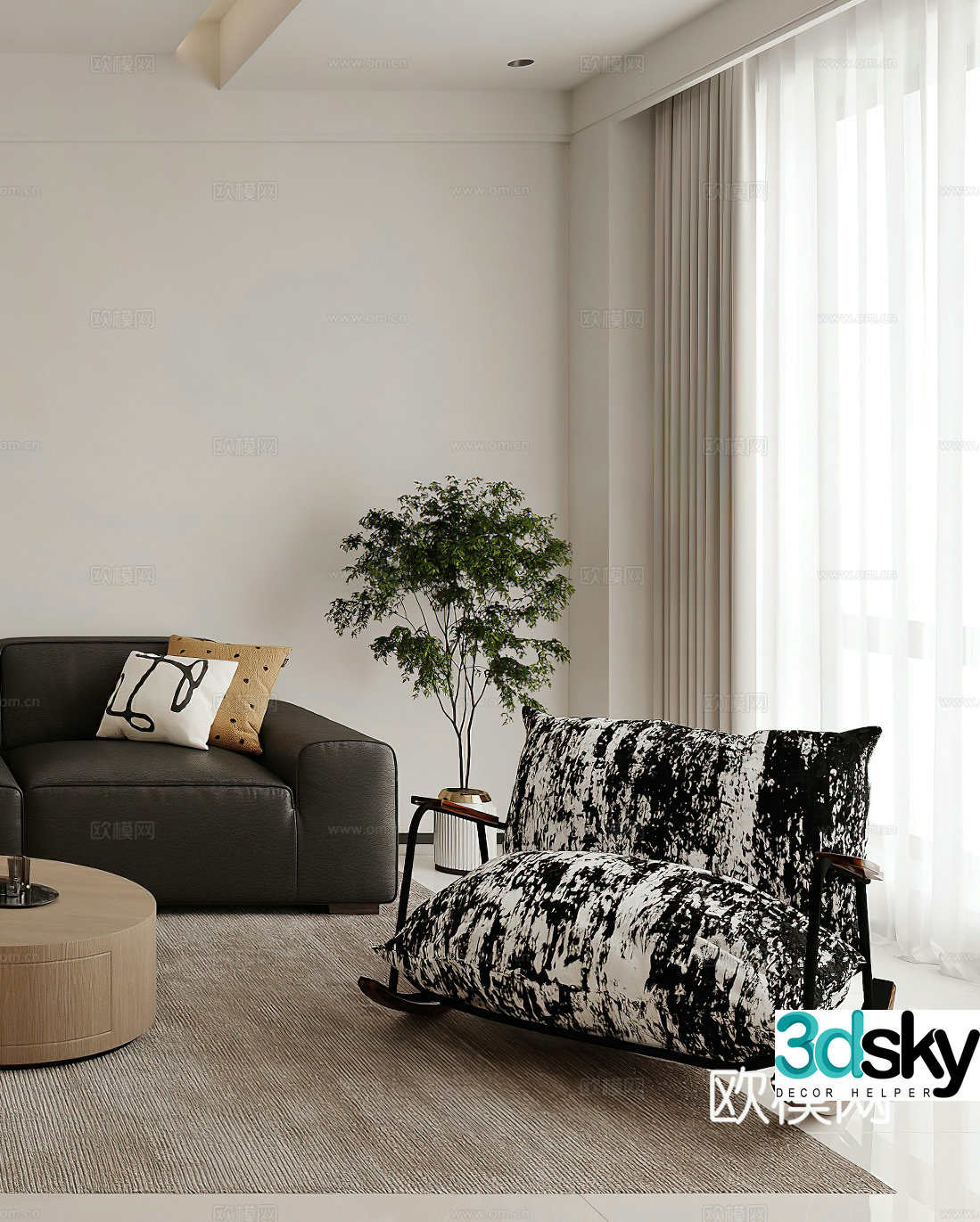 Modern leisure chair rocking chair side table corner table single chair simple potted 3D model