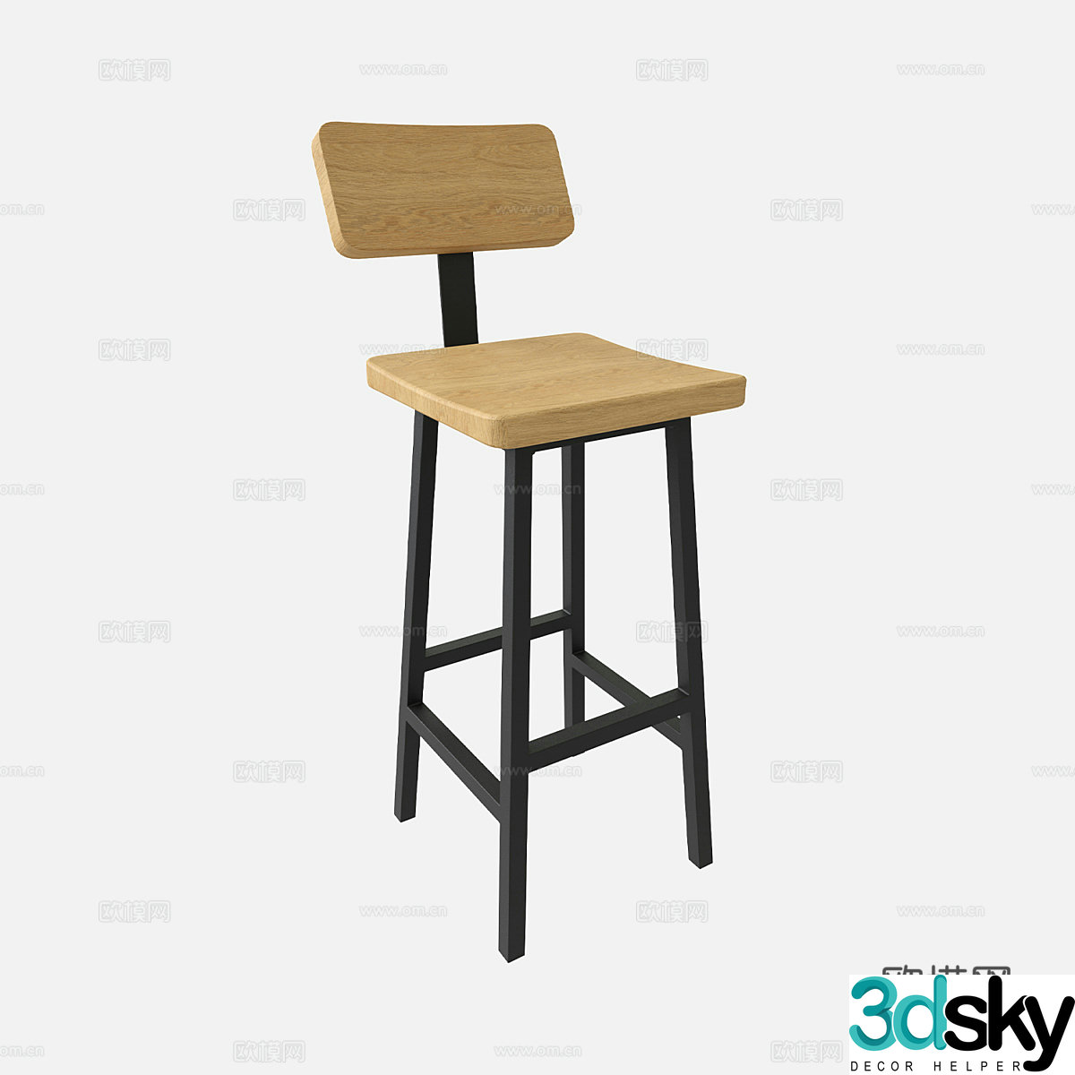 Nordic simple bar chair chair simple bar stool wooden bar stool 3D model