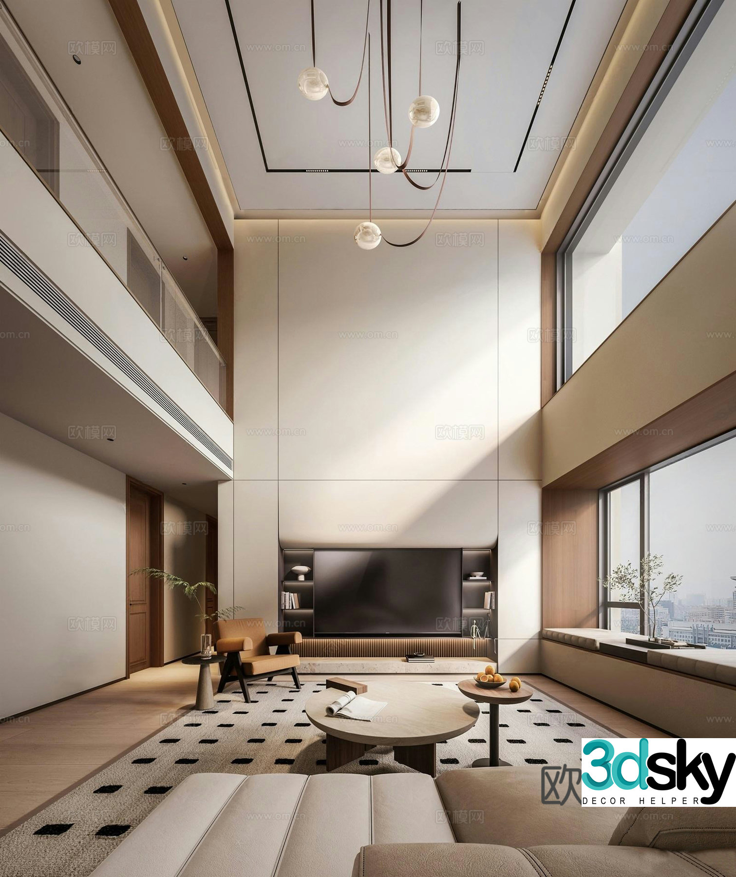 Modern medieval creamy style high living room 3d model