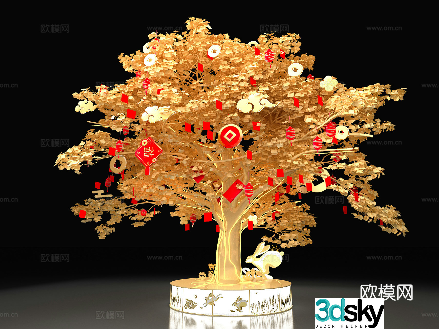 Red envelope ingot tree New year fortune tree New year beauty red envelope tree New year decoration Golden tree 3d model