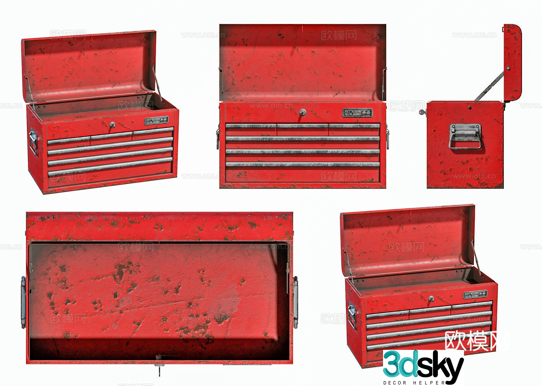Retro toolbox red box metal toolbox retro old metal box industrial box 3d model