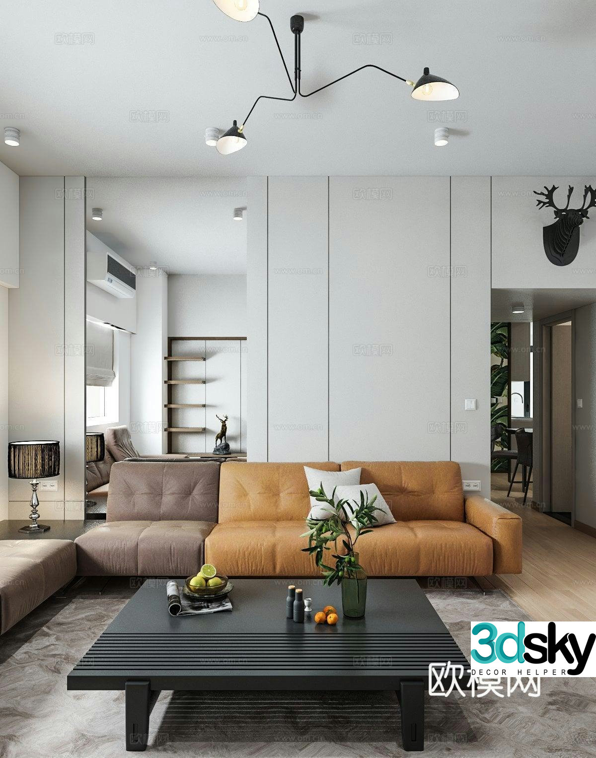 Modern living room Simple living room Italian living room Black and white and gray living room Sofa coffee table combination 3D model