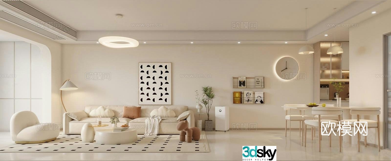 Modern Cream Style Restaurant 3D Model