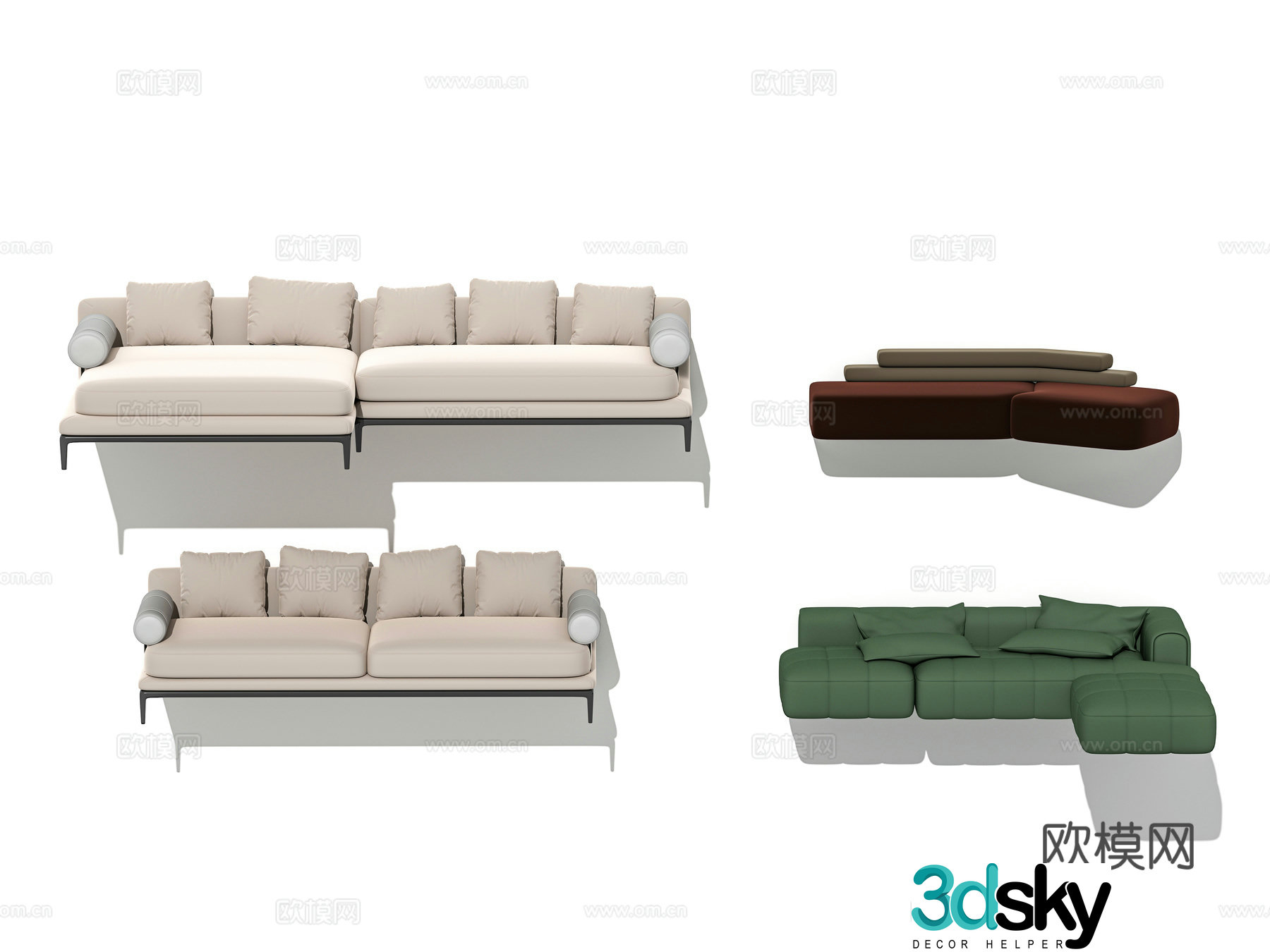 Modern Wasabi style Indoor fabric Leather double corner Multiplayer sofa combination 3D model