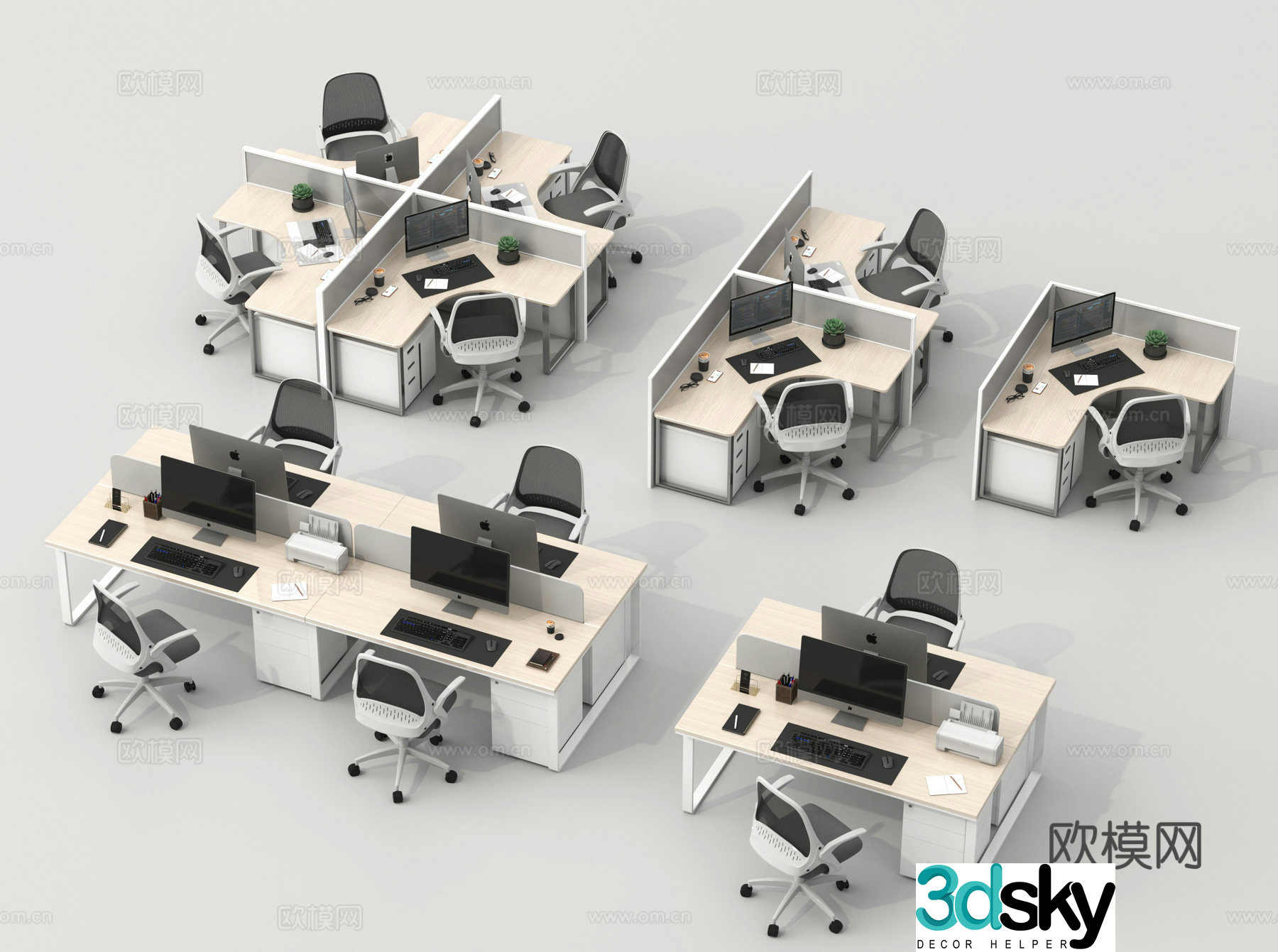 Office desk office chair employee workstation workbench office desk chair card desk table 3D model