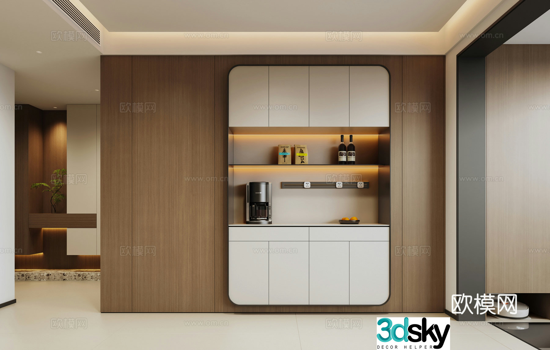 Italian light luxury restaurant sideboard 3D model
