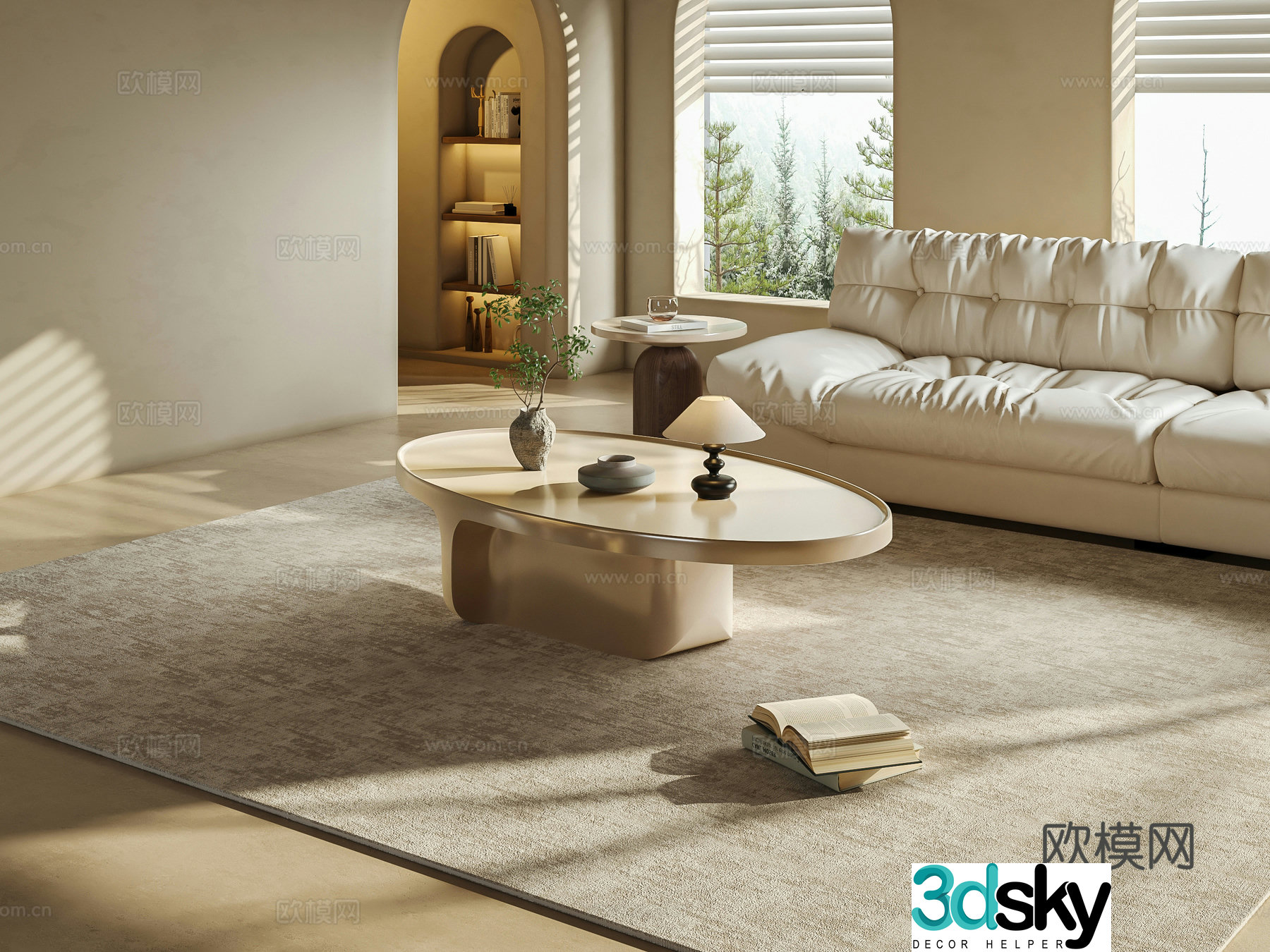 Wasabi wind glass fiber reinforced coffee table Nordic home living room internet celebrity cream style simple modern small apartment table 3D model