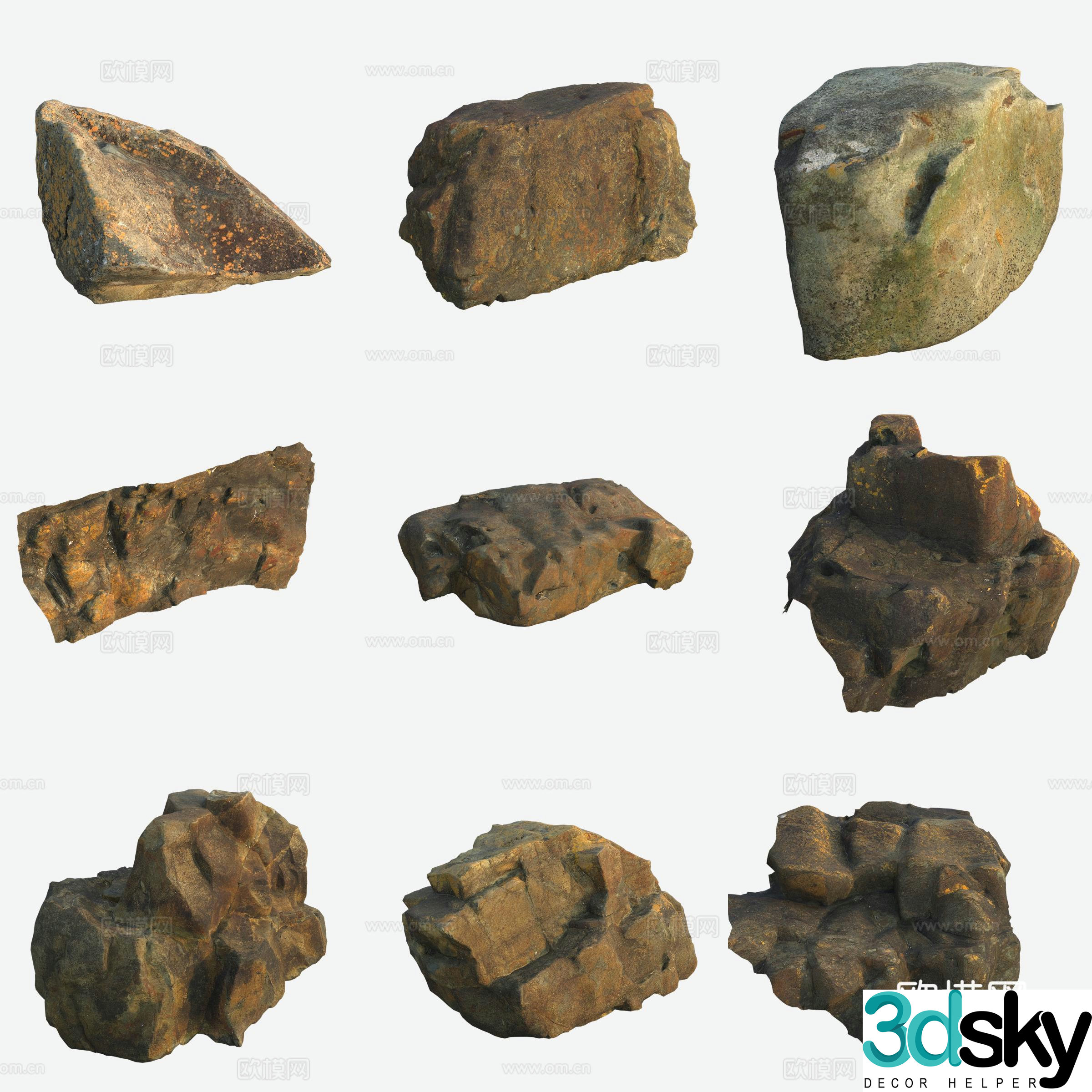 Moss Rock Volcanic Stone Large Stone Stack 3D Model