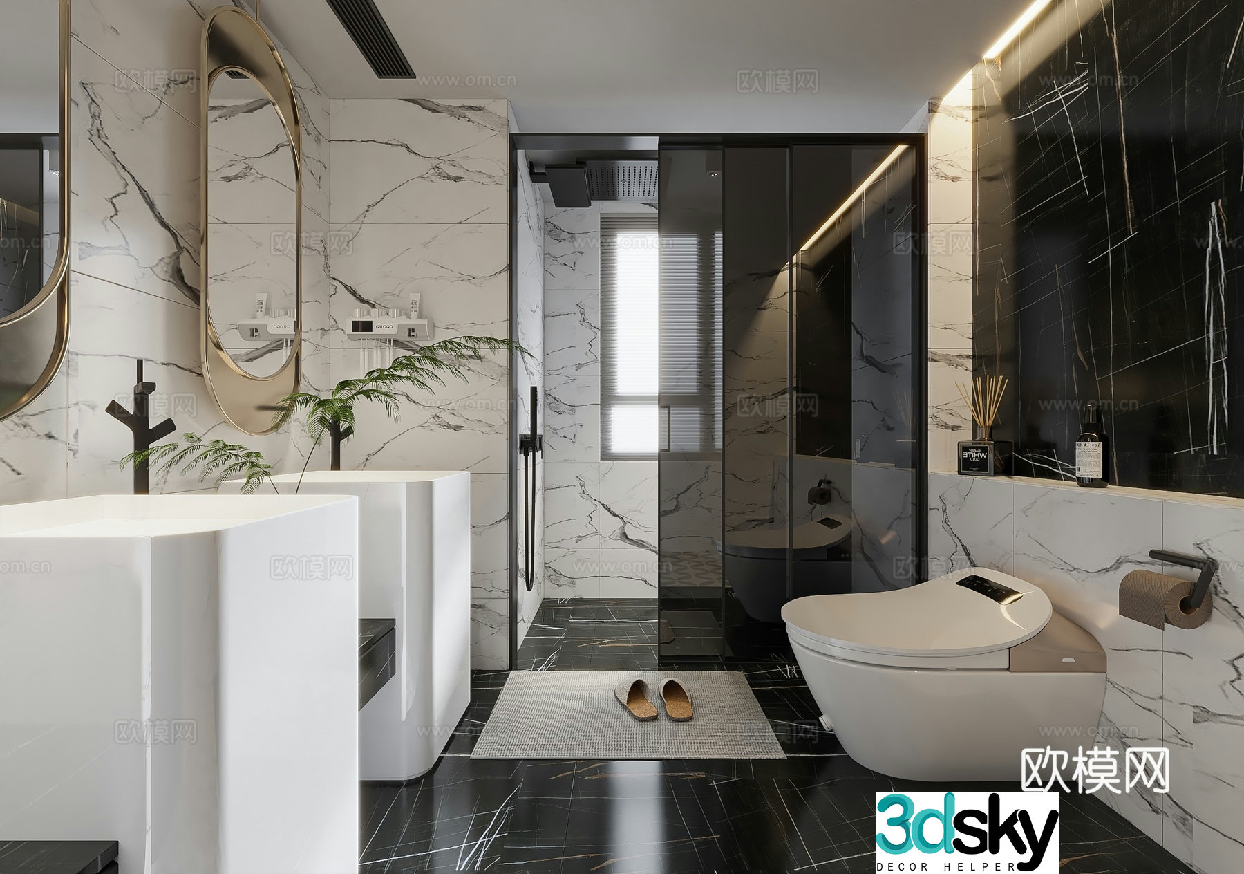 Modern bathroom bathroom cabinet washbasin mirror cabinet toilet shower room 3D model