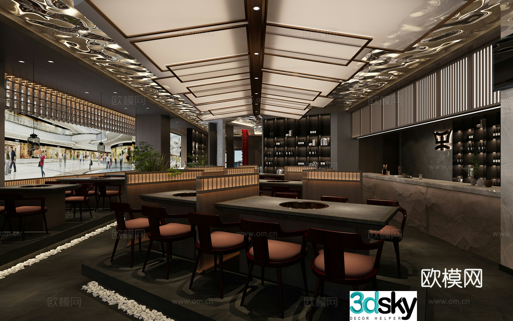 Hotpot restaurant barbecue restaurant 3d model