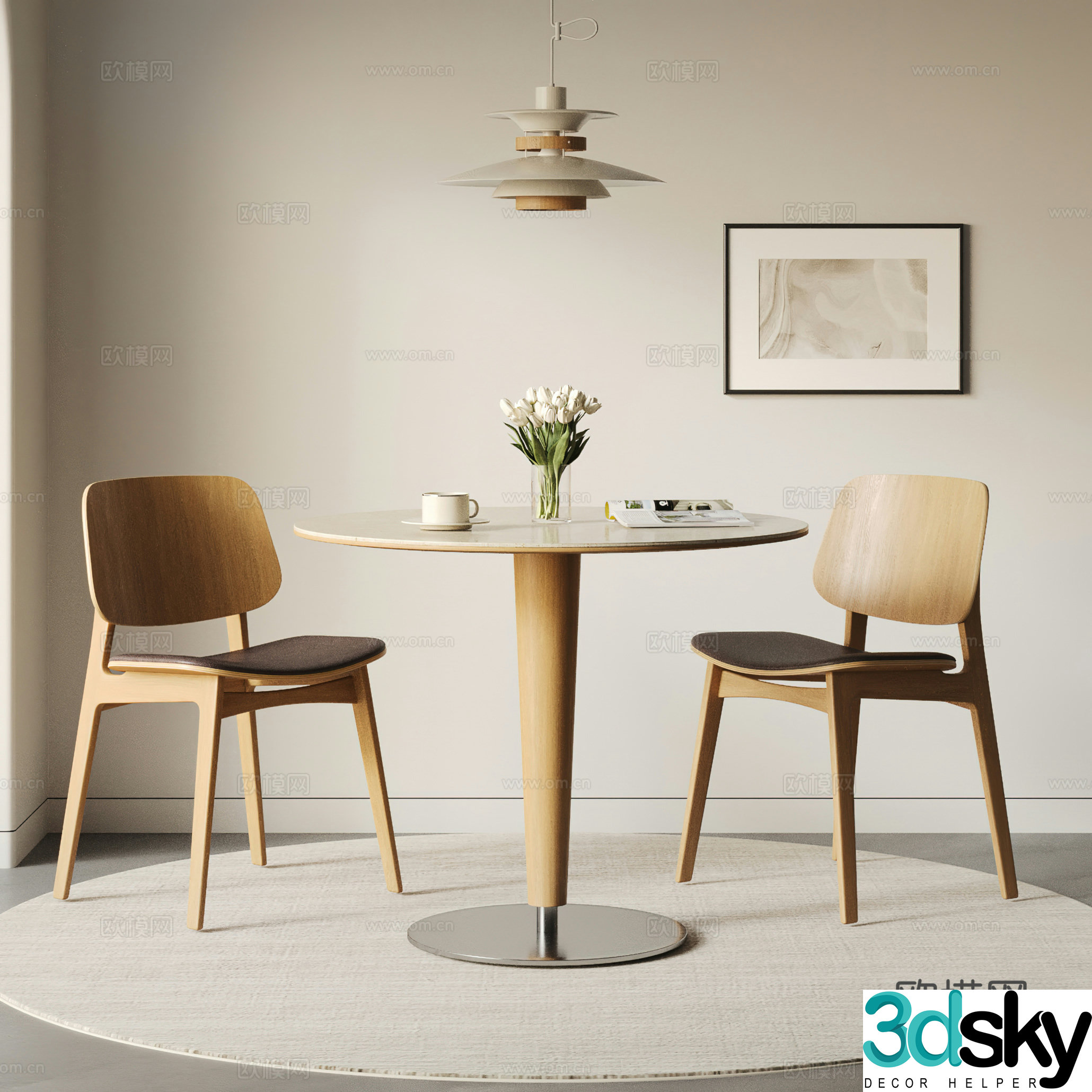 Modern casual table and chairs negotiation table and chairs coffee table and chairs negotiation table and wooden chairs dining table and chair combination 3D model