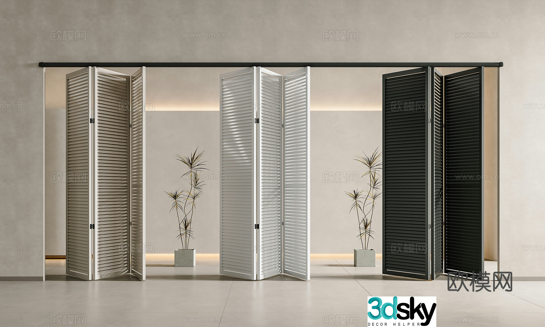 Medium cream folding louver door Louver door Louver folding door sliding door Folding louver door 3D model