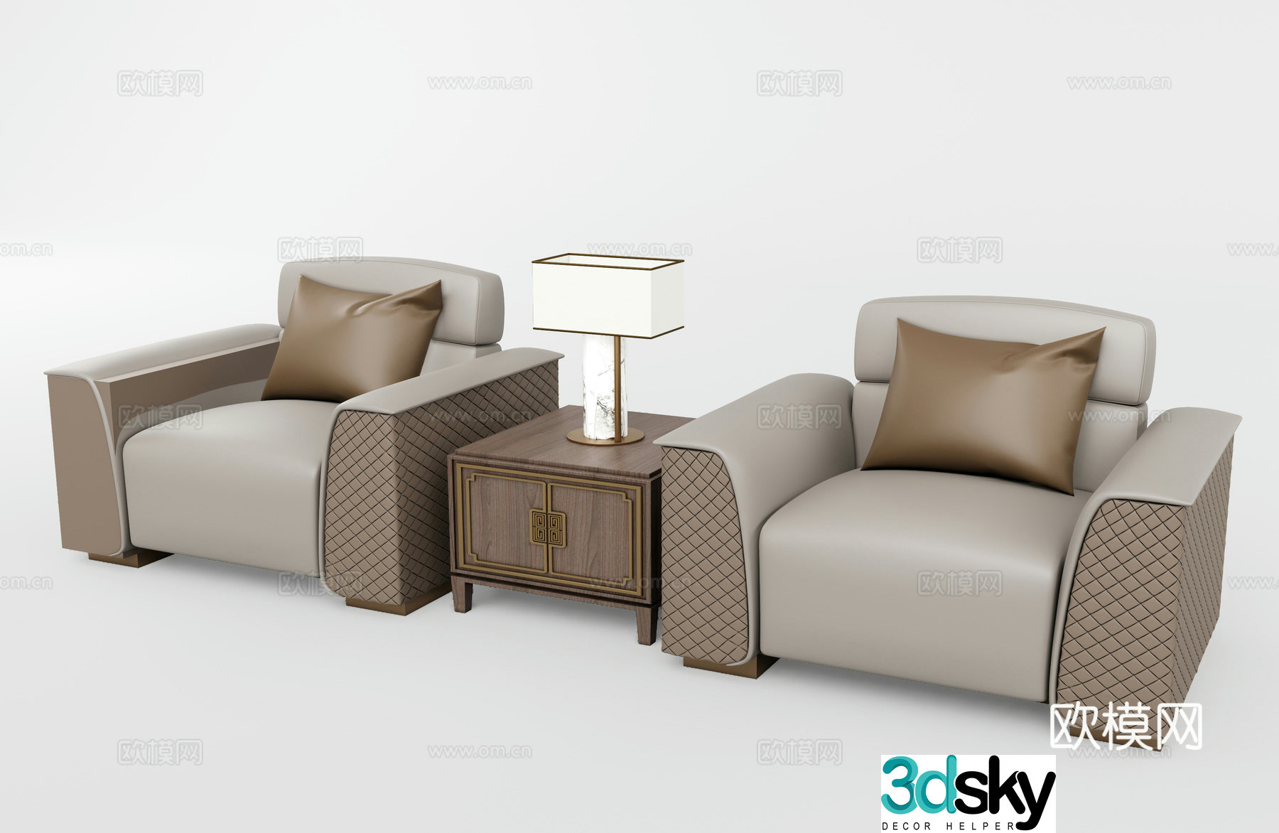 Modern leather single sofa with side 3D model