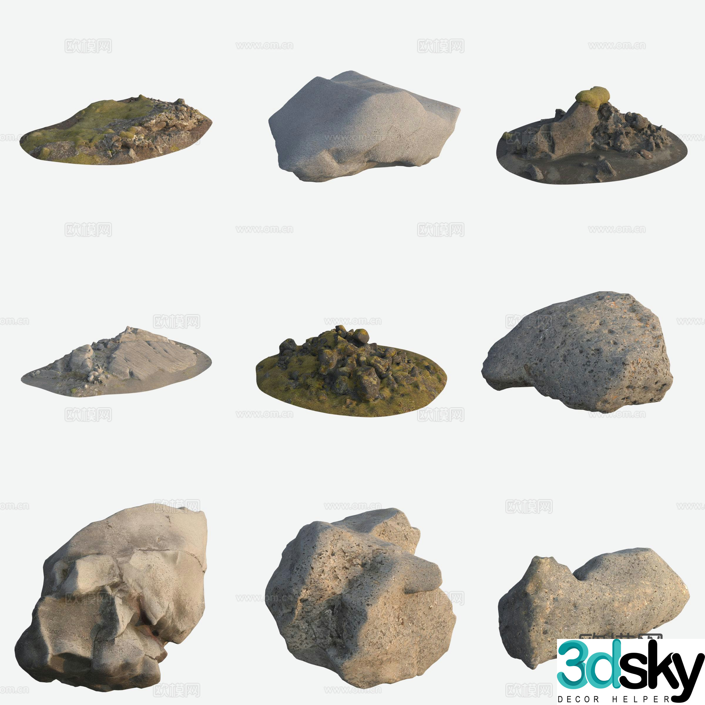 Moss Rock Volcanic Stone Large Stone Stack 3D Model