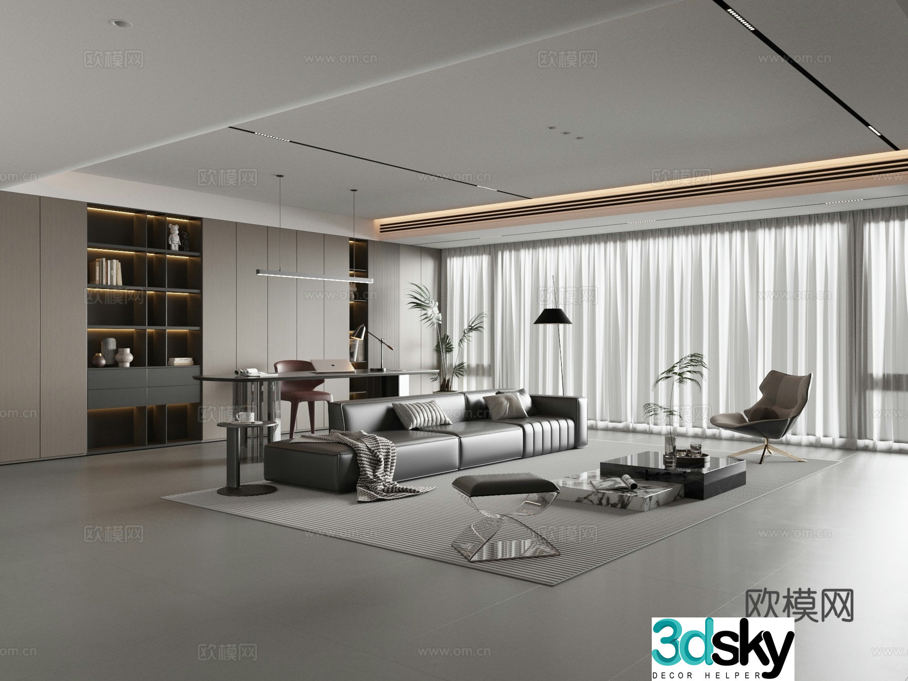 Modern Italian light luxury living and dining room 3D model
