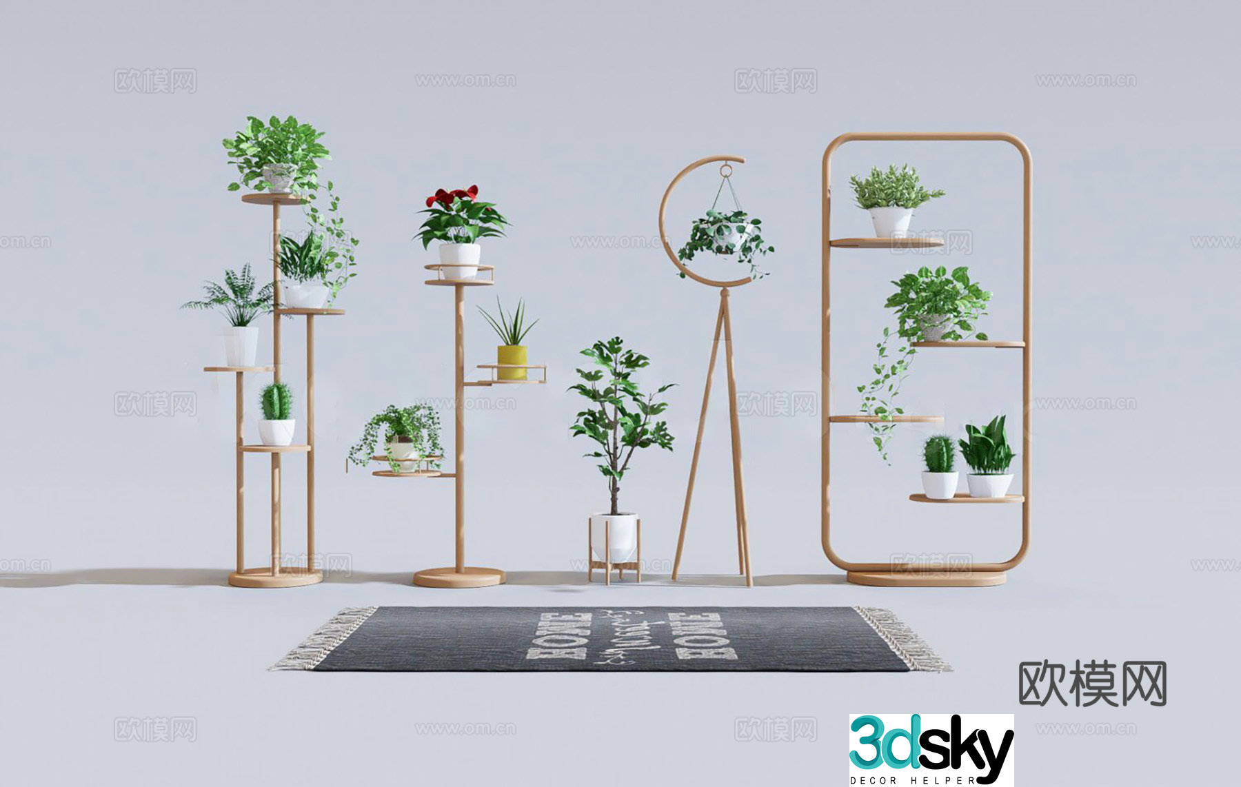 Green plant potted plant combination hanging basket potted plant plant shelf creative flower shelf combination plant ornament 3D model