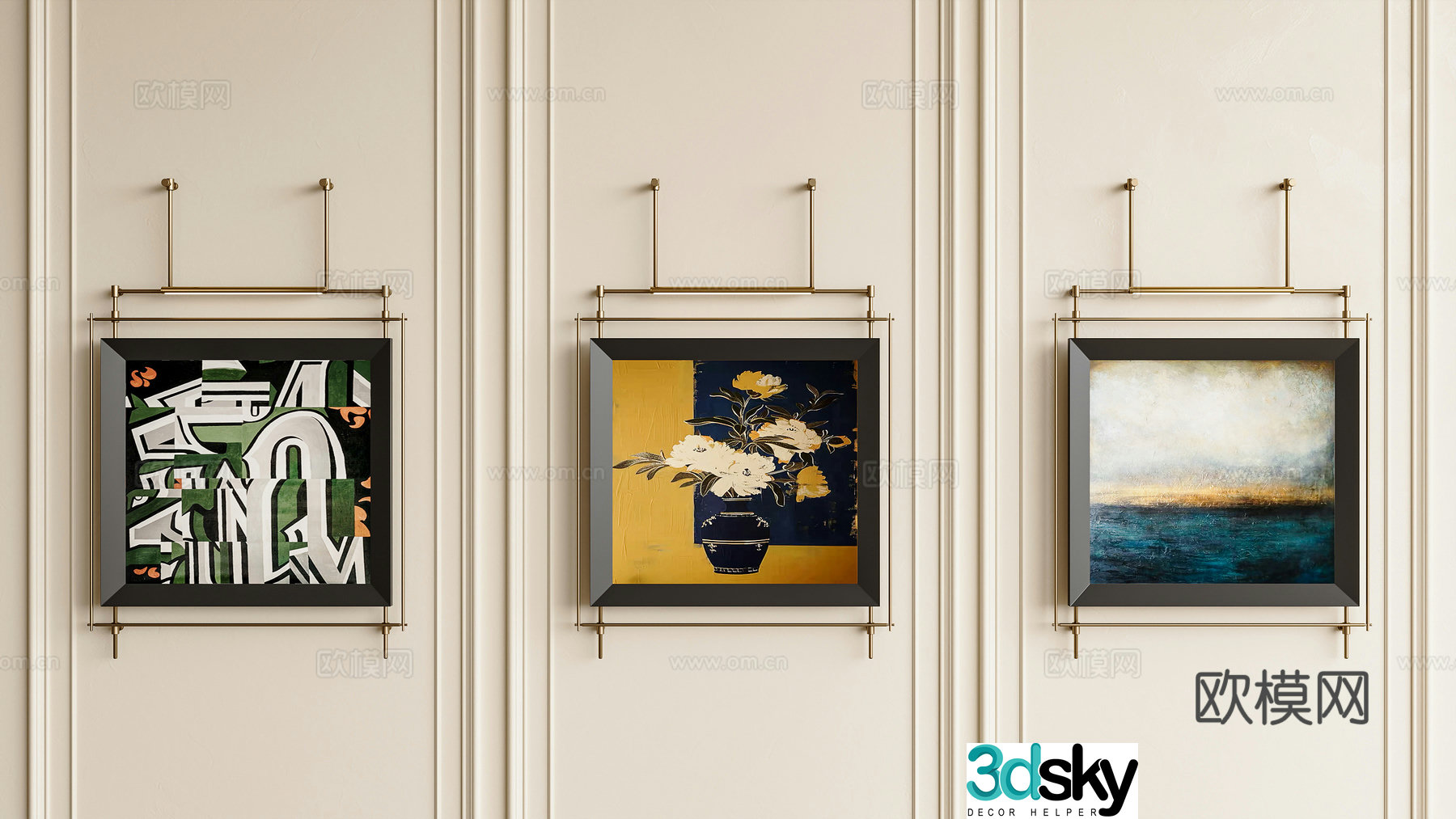 French cream hanging paintings hanging painting combination decorative painting combination painting hanging painting French decorative painting 3d model