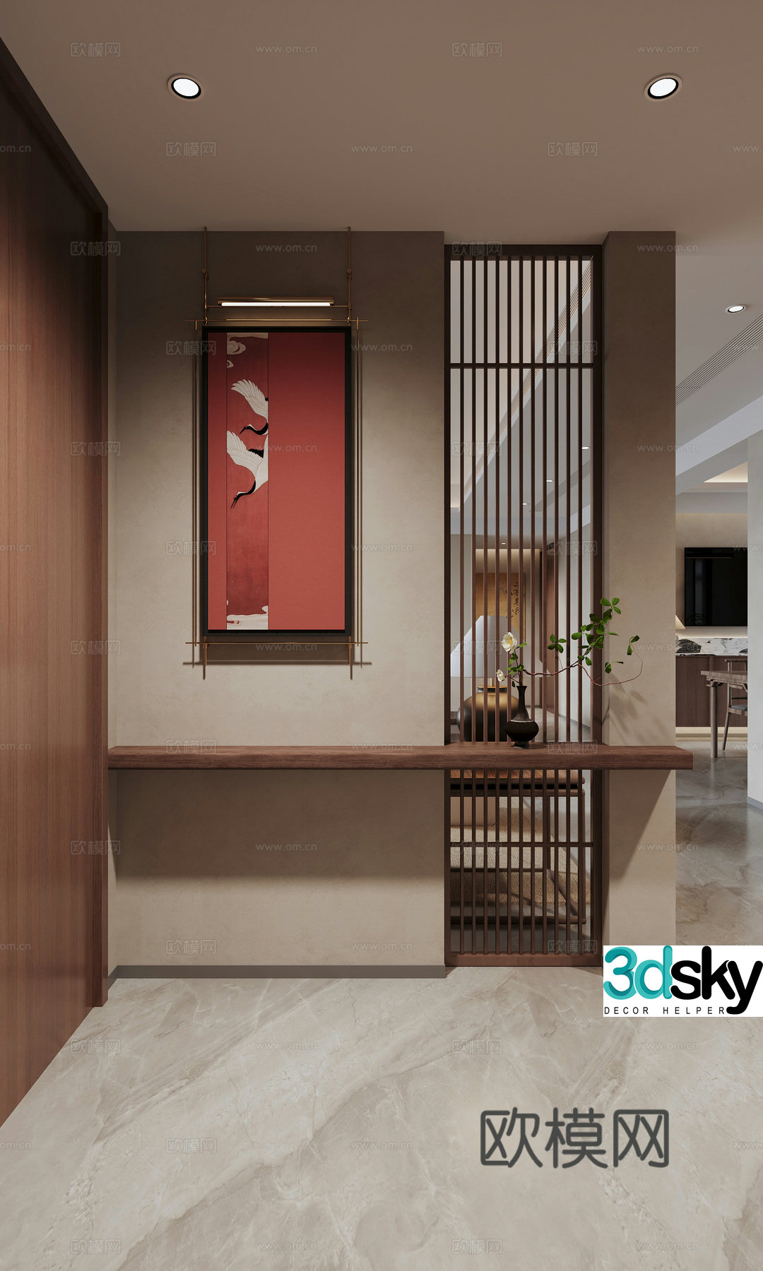 New Chinese style home entry 3D model