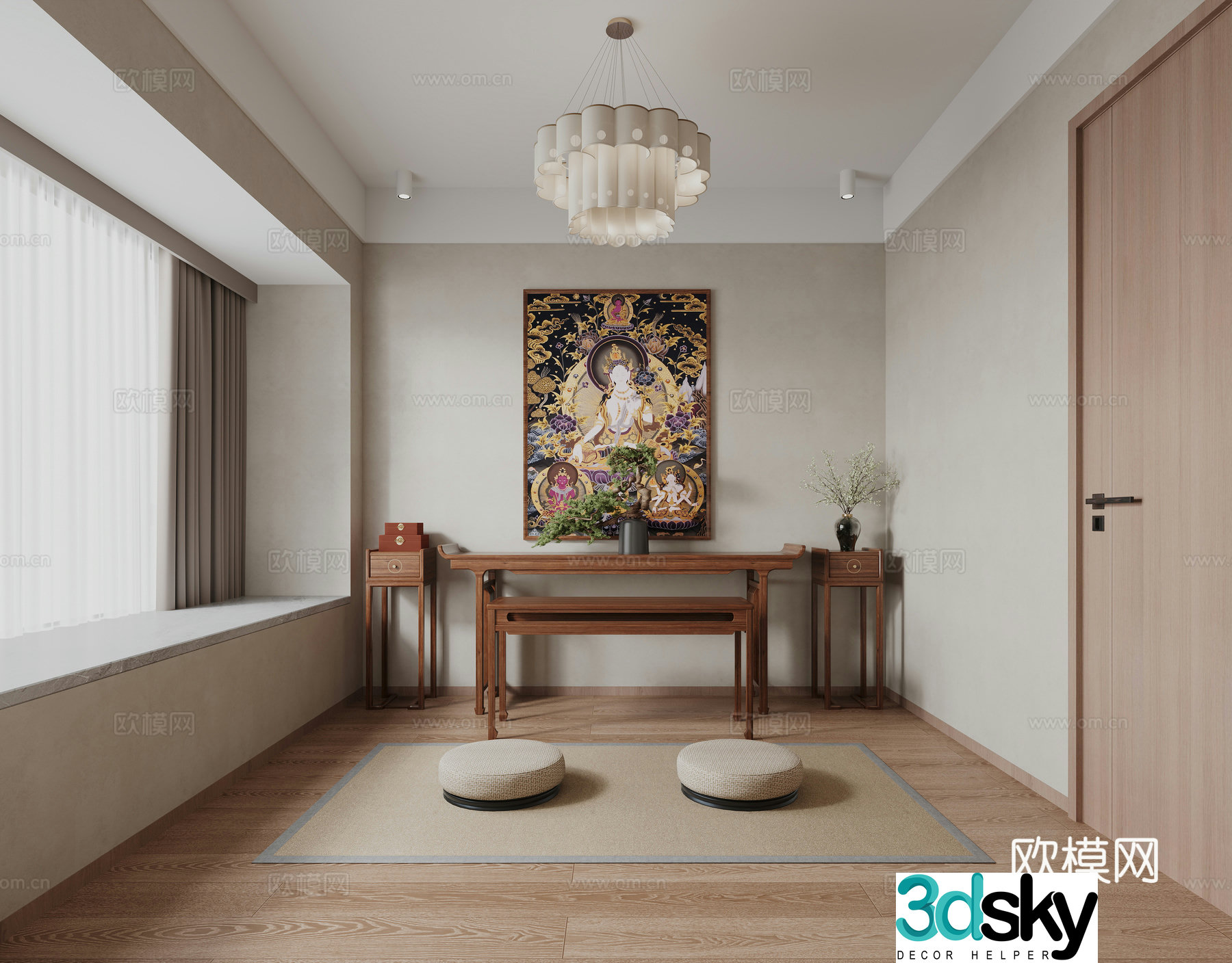 New Chinese Buddhist Hall 3D Model