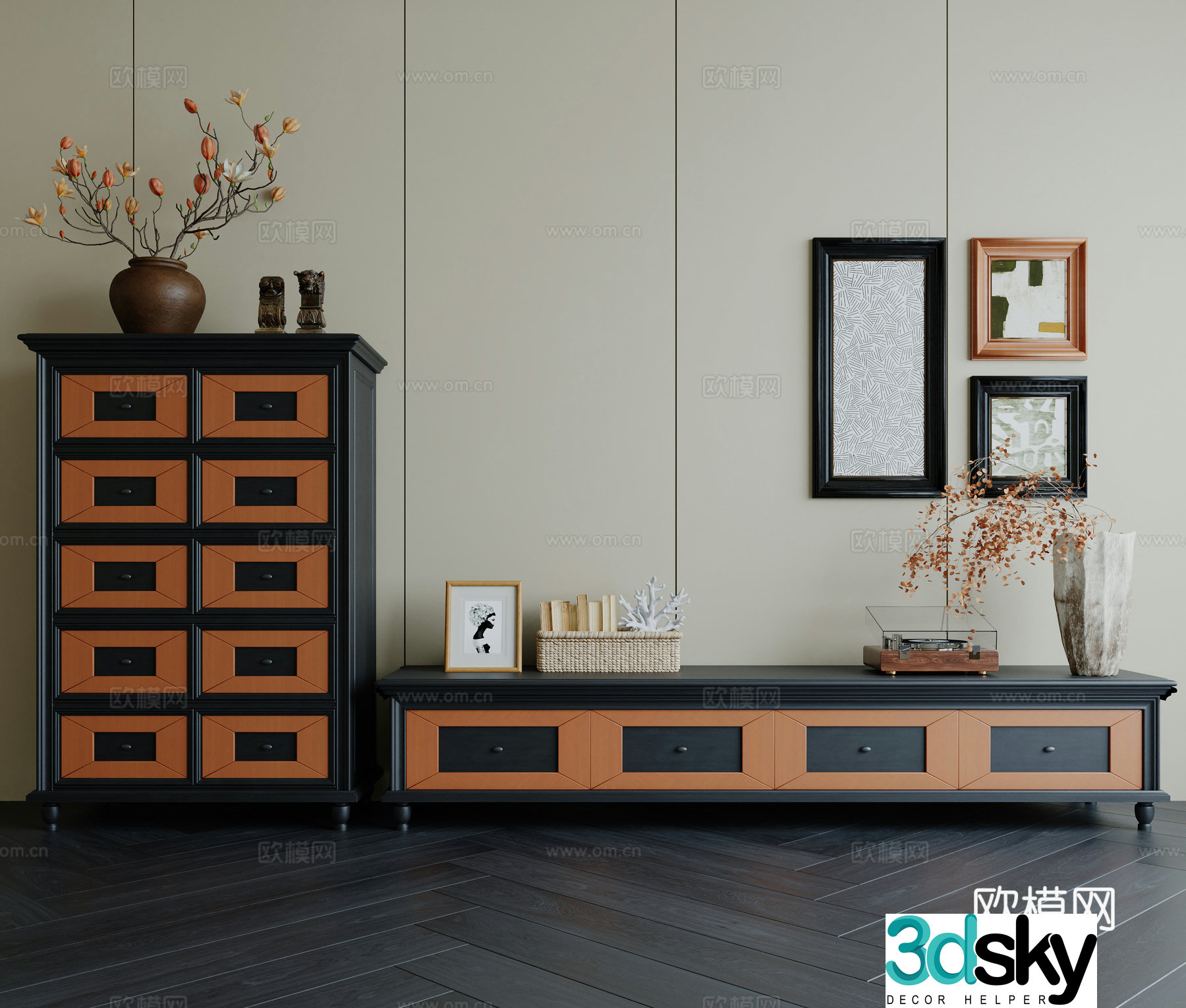 Medium style TV cabinet chest of cabinet 3d model