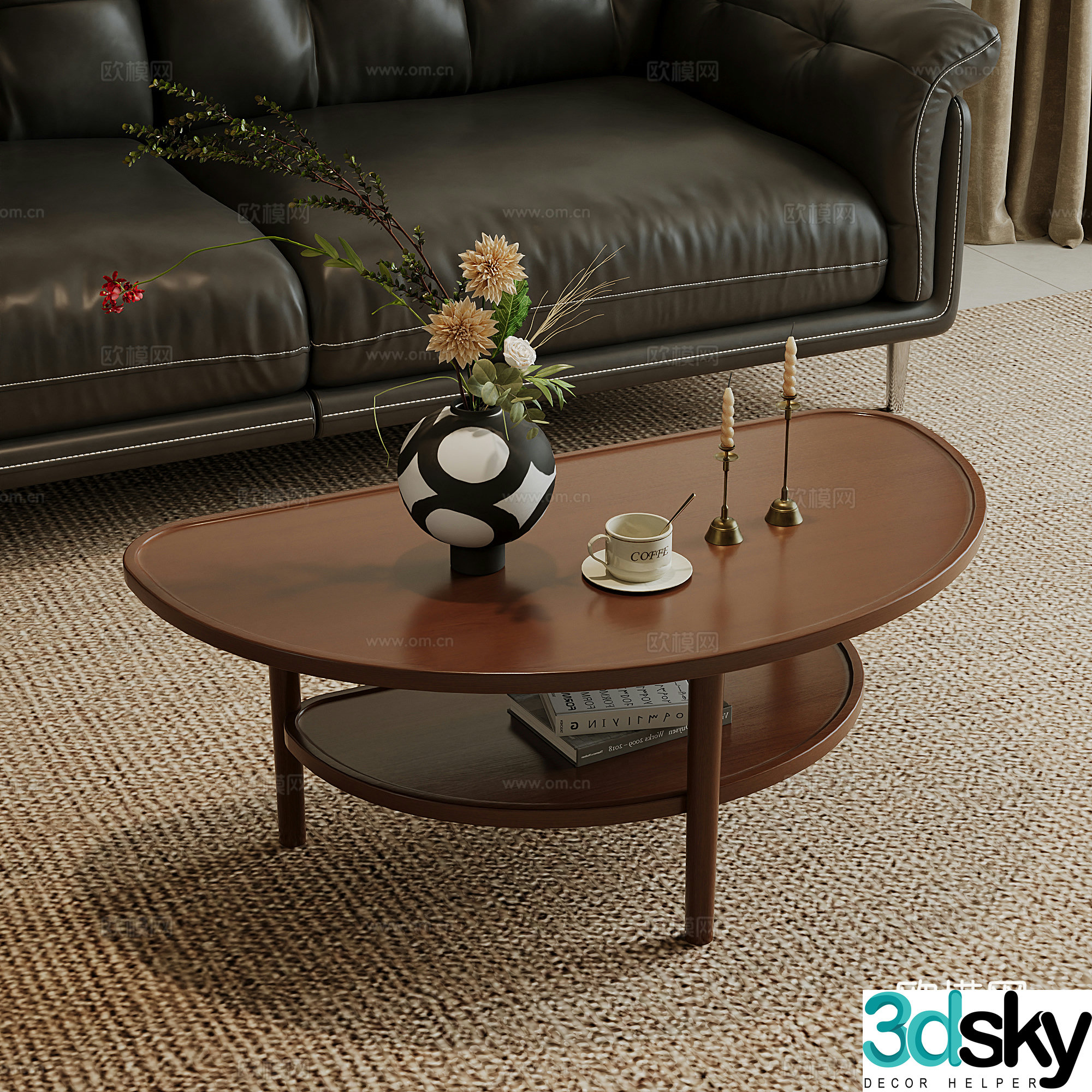 Middle-aged Nordic walnut tea table 3D model