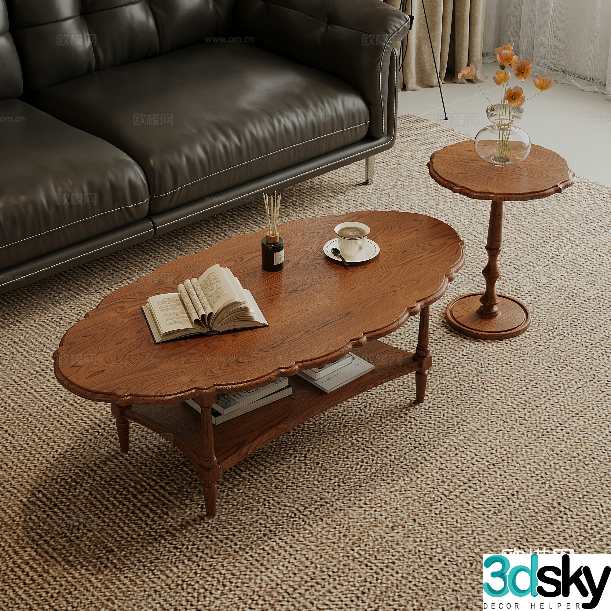 French retro walnut tea table 3d model