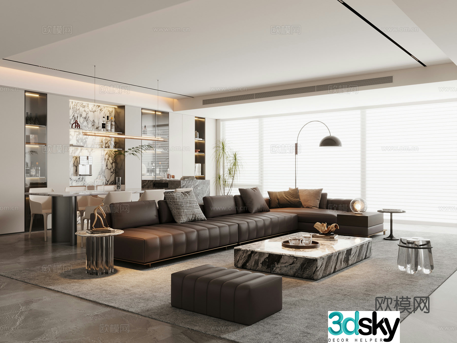 Italian living room horizontal hall sofa and coffee table combination sofa chair dining table and chair sideboard wine cabinet 3d model
