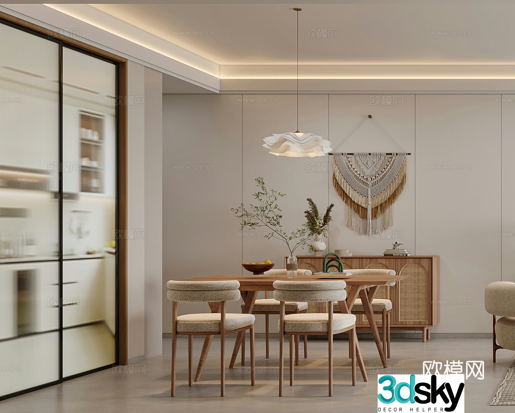 Wabi Sai Restaurant Dining Table Entrance Cabinet Decoration Cabinet Medium Style Restaurant Retro Restaurant Chandelier 3D Model