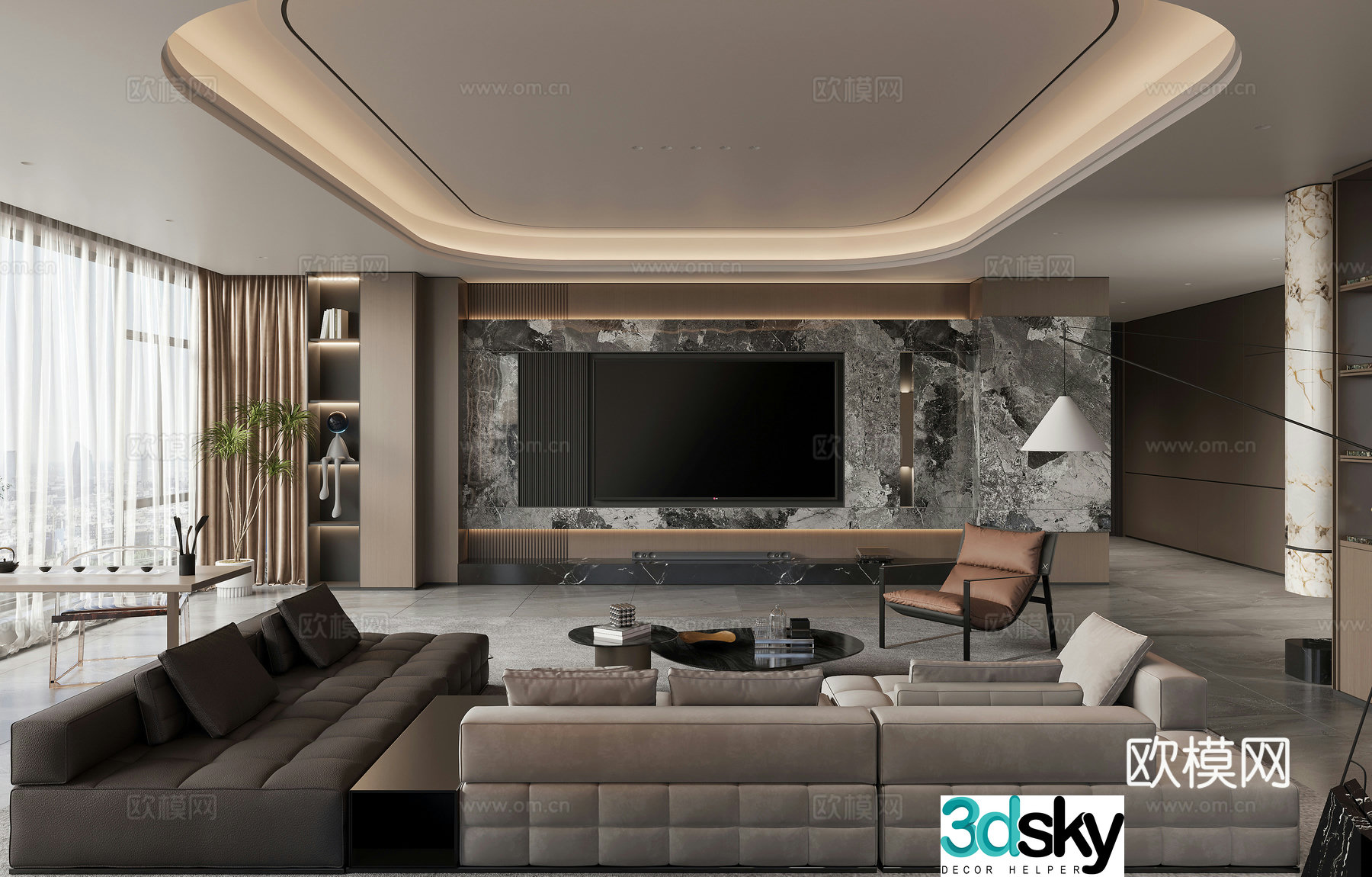 Modern living and dining room 3d model