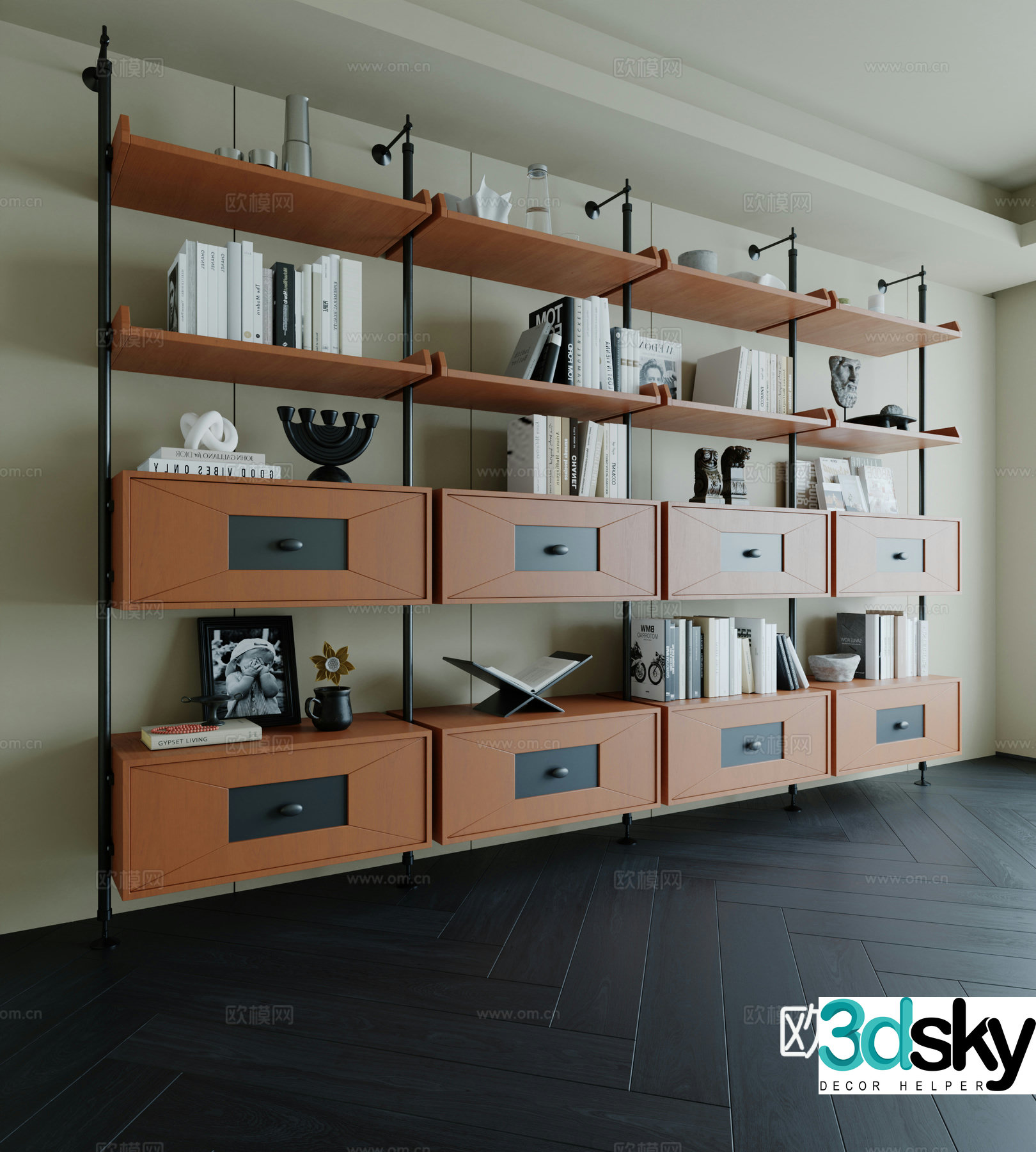 Modern medieval style bookcase 3d model