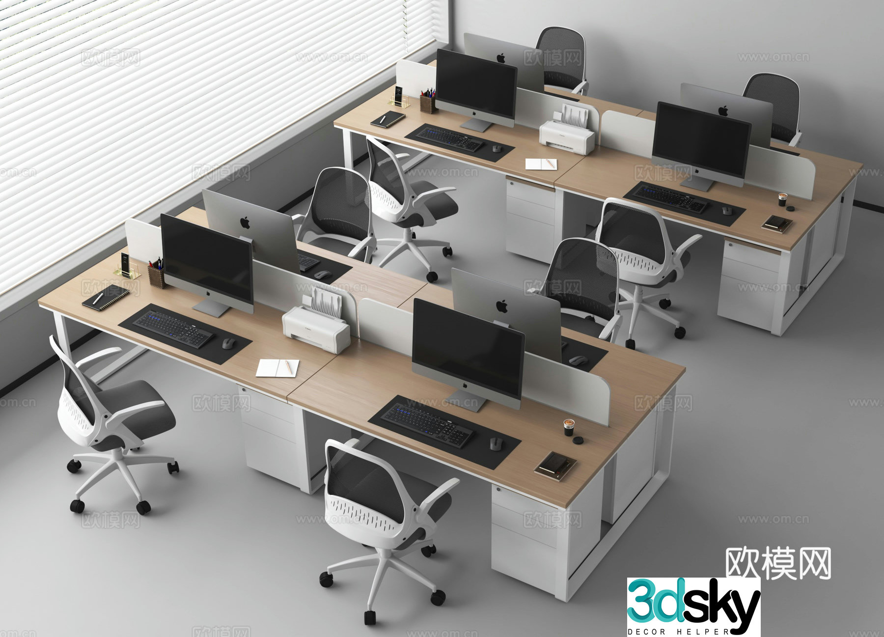 Office desk office chair employee workstation workbench office desk chair card desk table 3D model