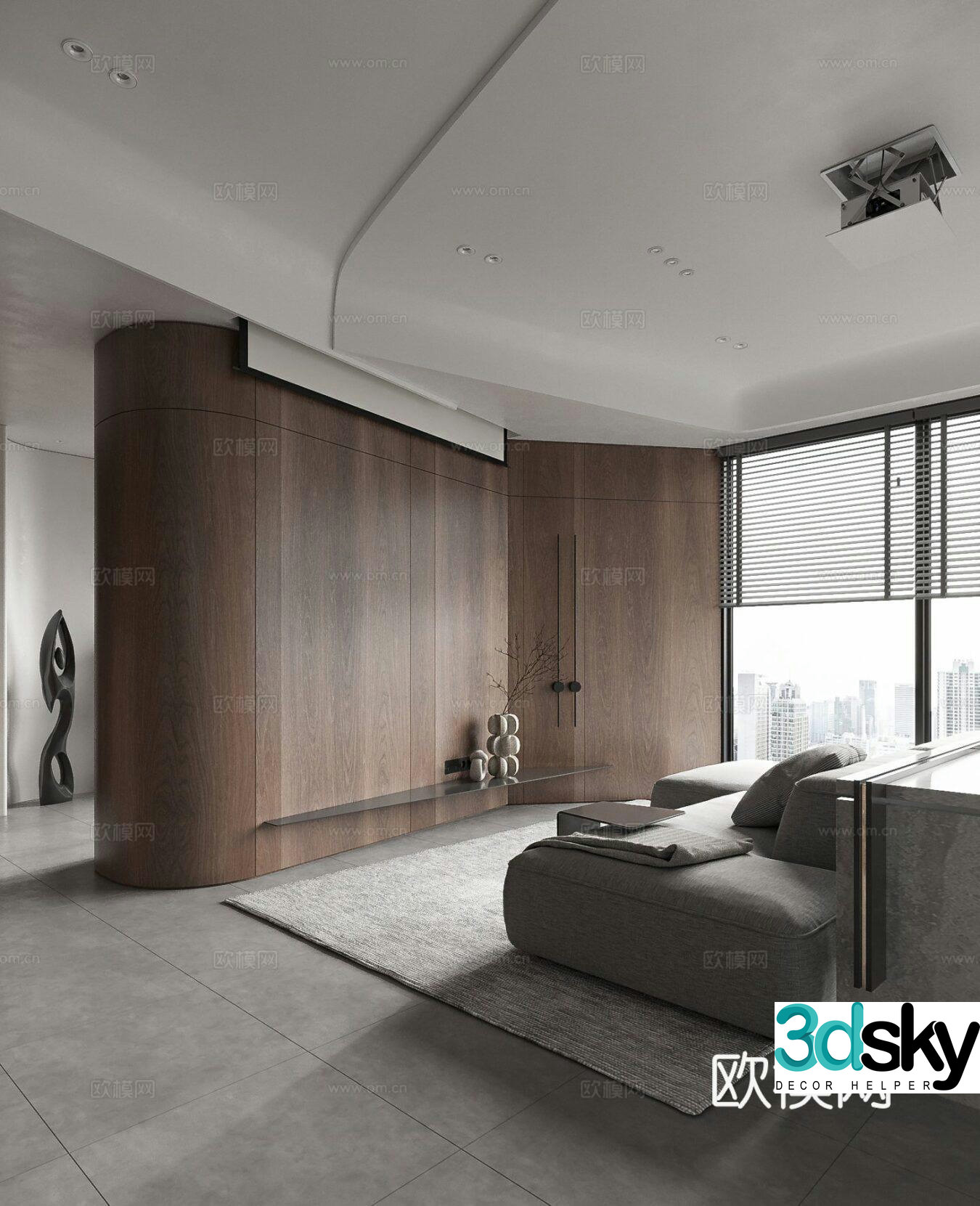 Modern living and dining room Simple living and dining room Black and white gray living and dining room Premium gray living and dining room 3D model