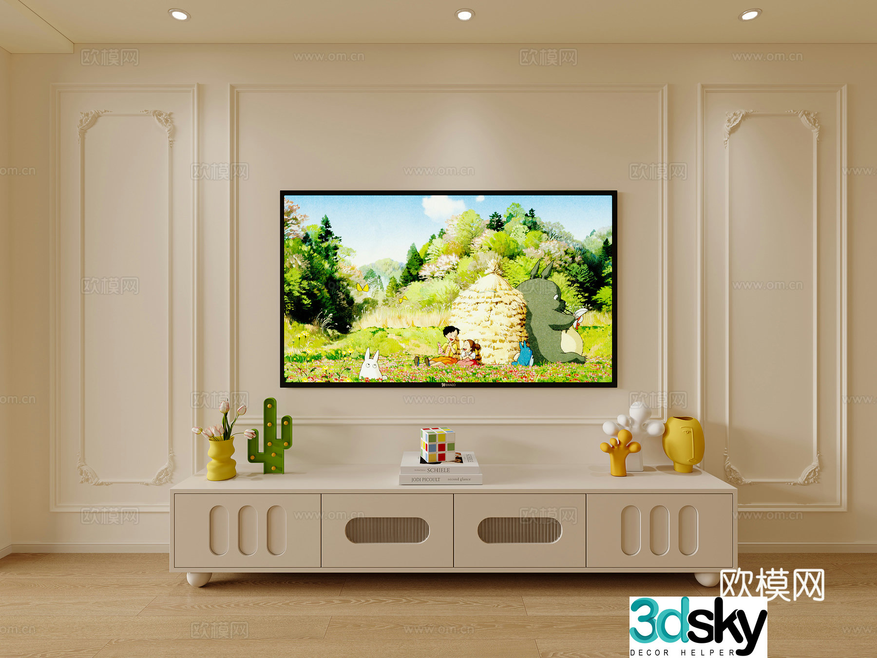 Creamy TV Cabinet French Background Wall 3D Model