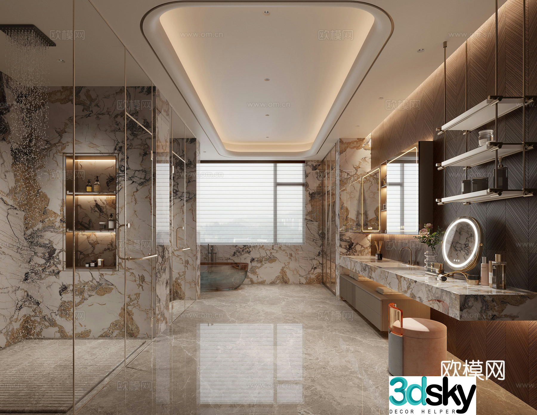 Modern light luxury bathroom 3D model