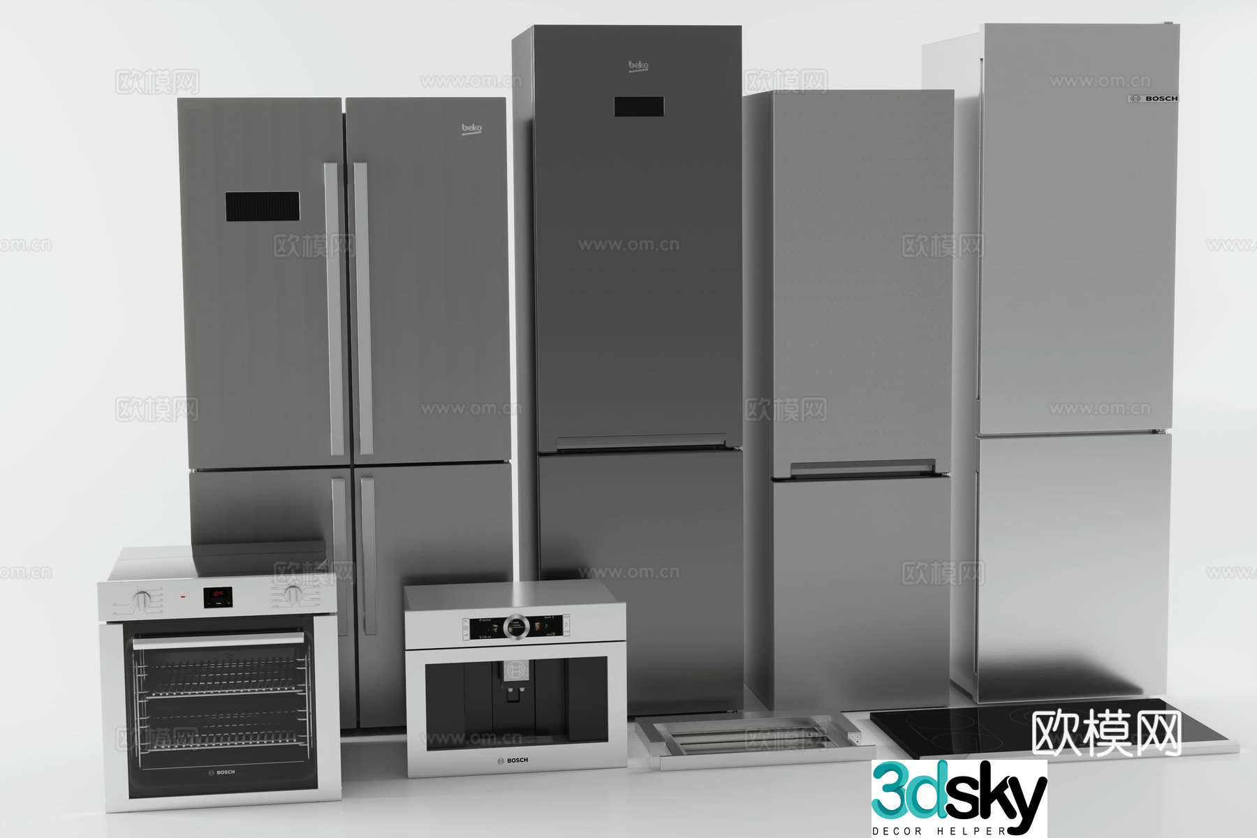 Refrigerator Oven Microwave Gas Stove 3D Model