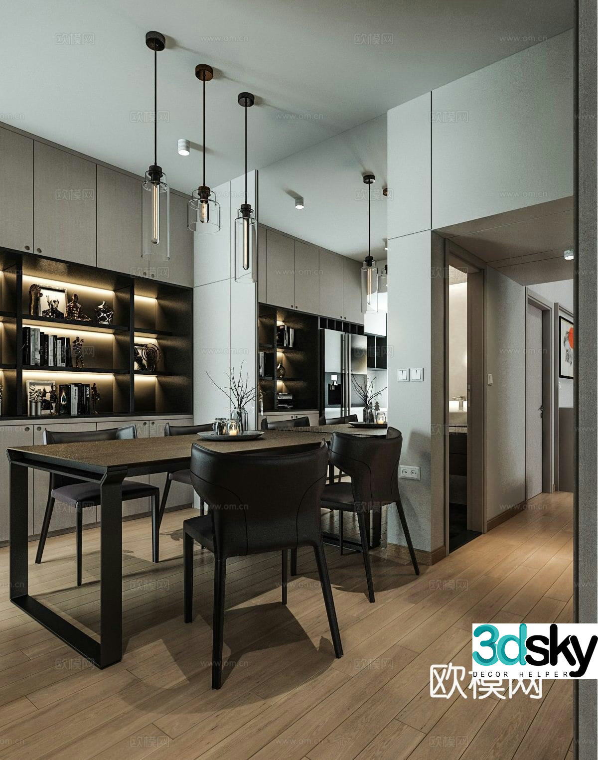 Italian restaurant Open kitchen Dining room kitchen Restaurant chandeliers Cabinet 3d model