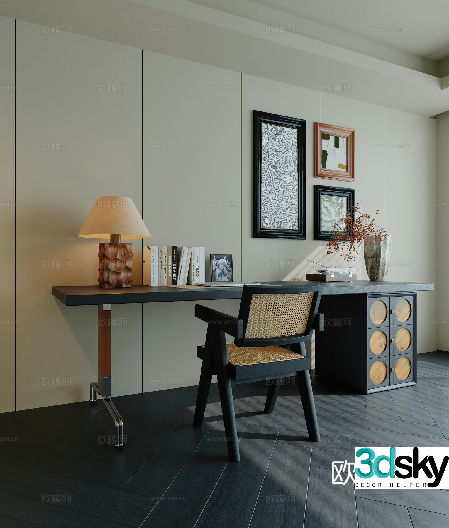 Medium style desk and chair combination 3D model