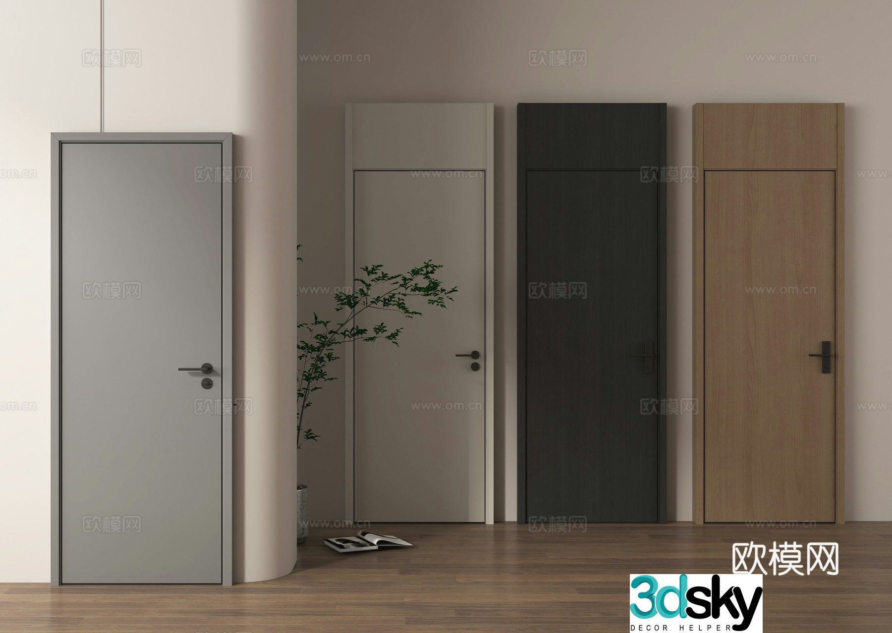 Single-open door entrance door bedroom door 3d model