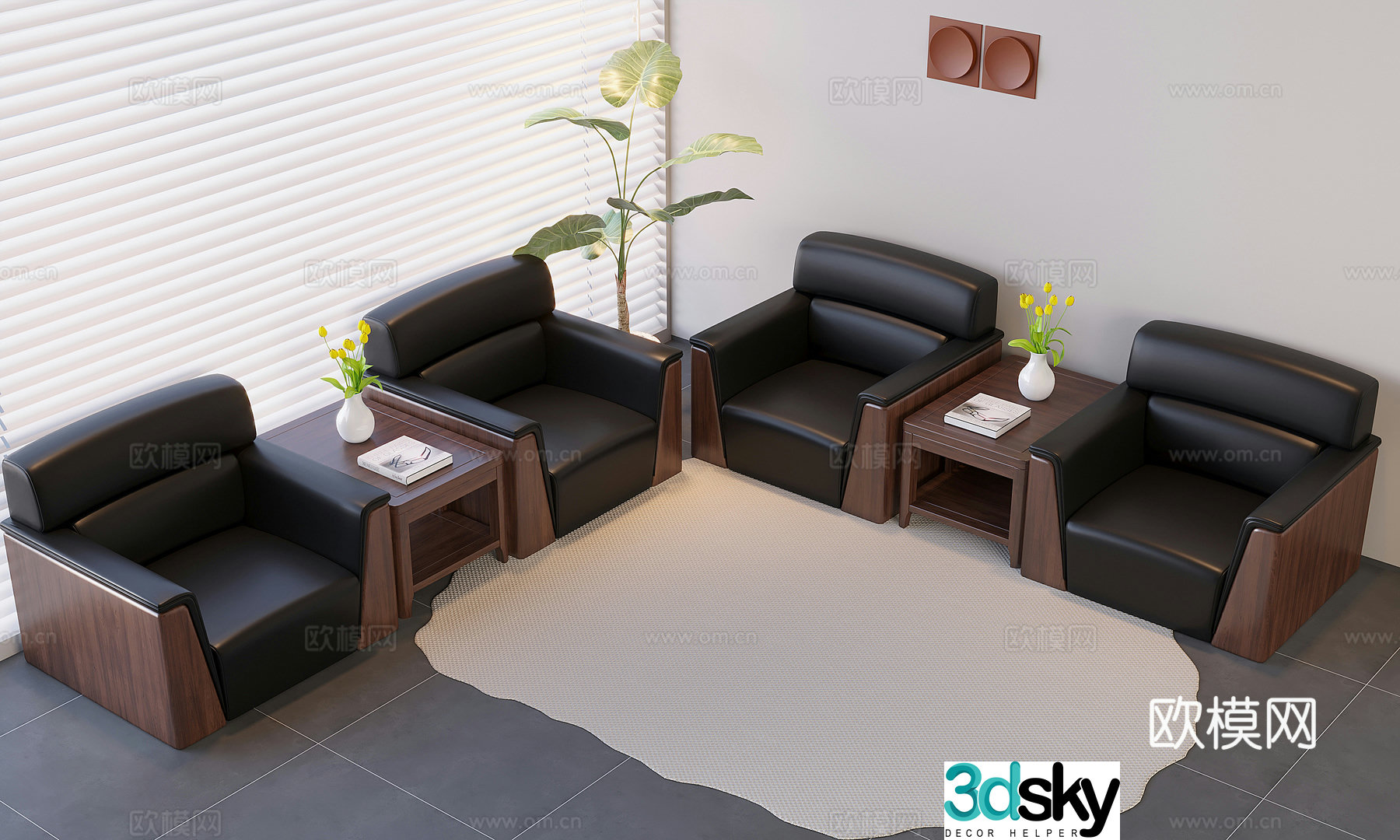 Medium style sofa coffee table reception sofa coffee table solid wood conference soft bag sofa 3D model