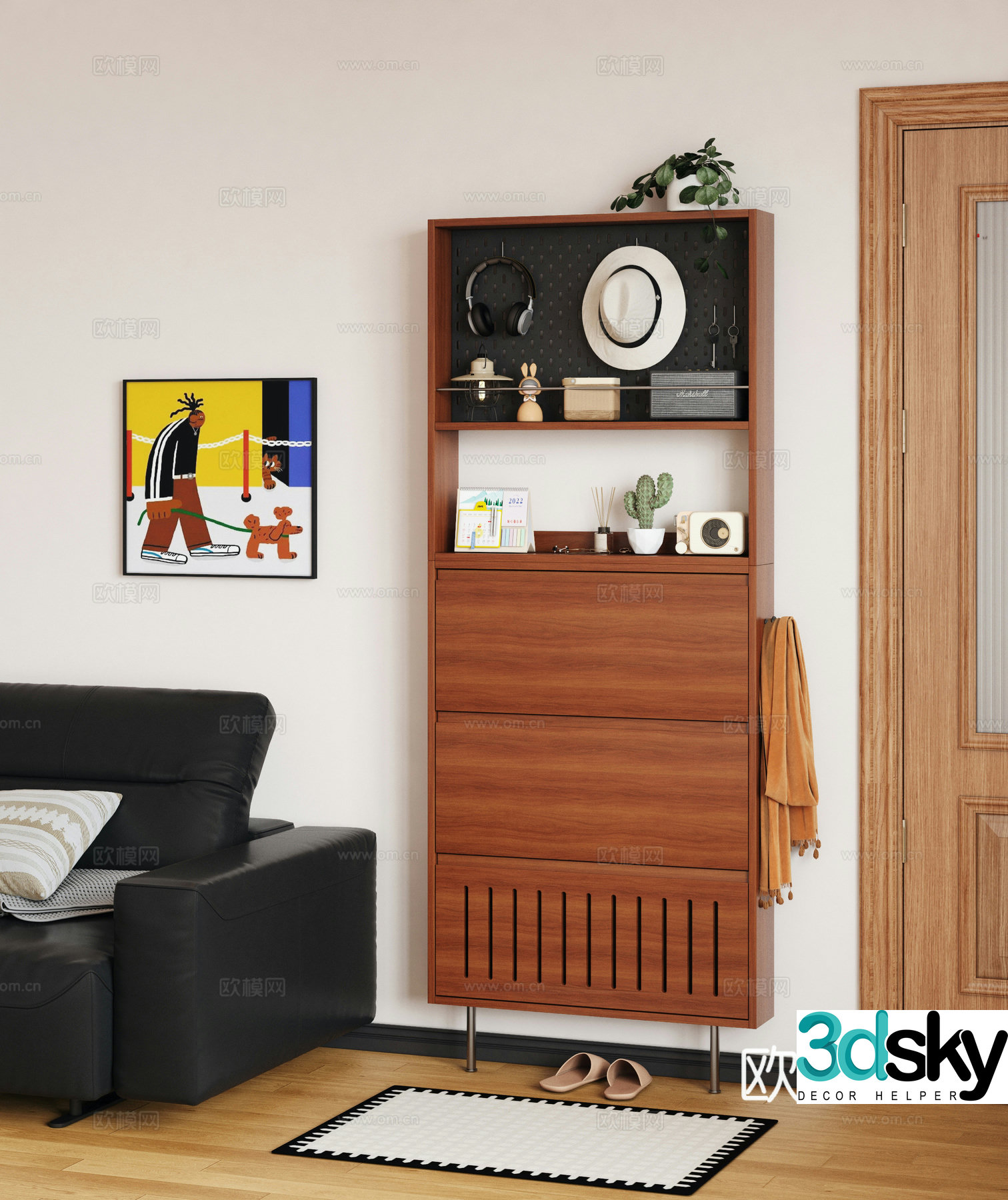 Modern medieval shoe cabinet finished shoe cabinet porch shoe cabinet half-high shoe cabinet 3D model