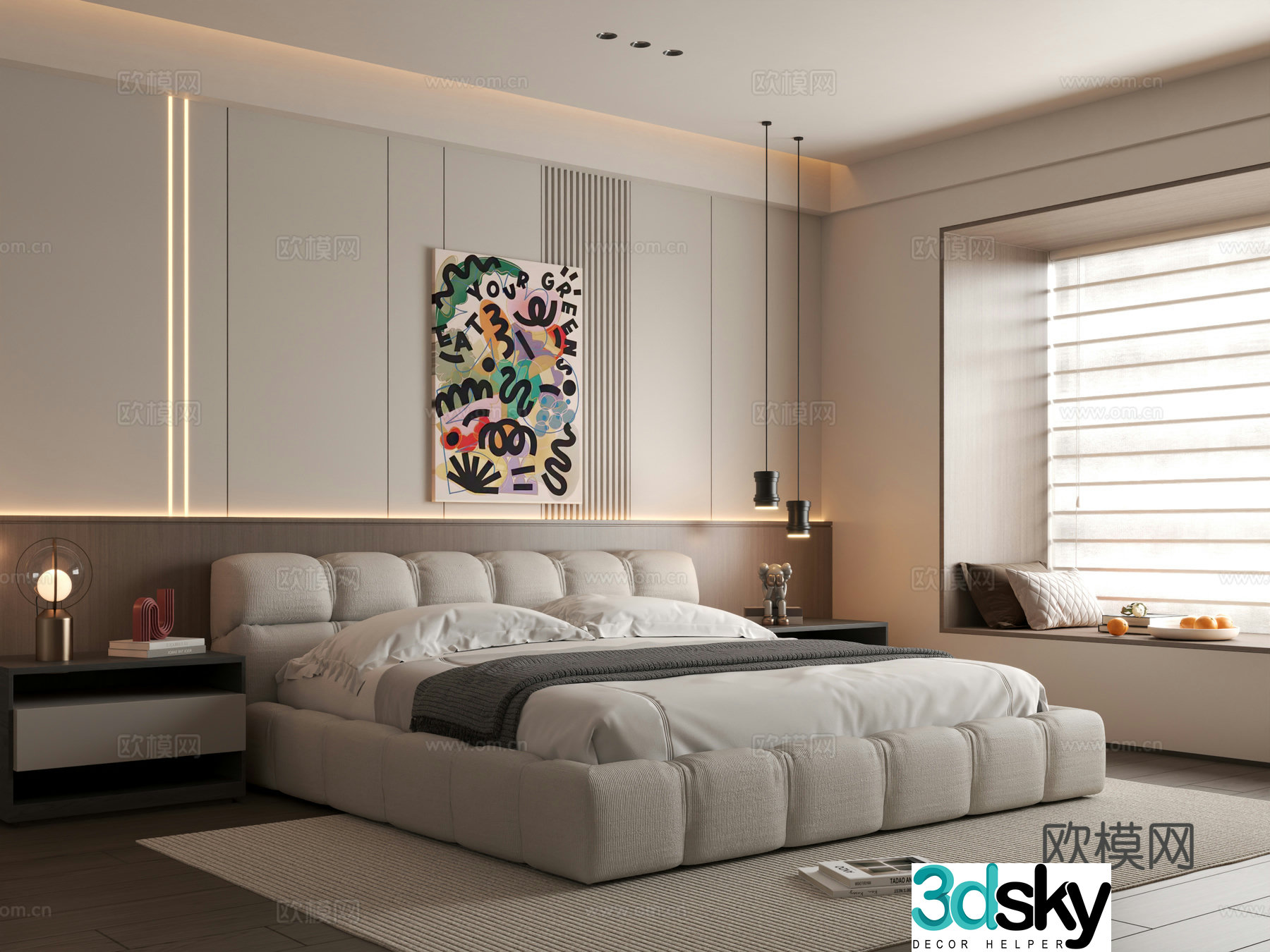 Modern bedroom Italian bedroom Bedroom Bedroom Bedroom Background Wall 3D Model